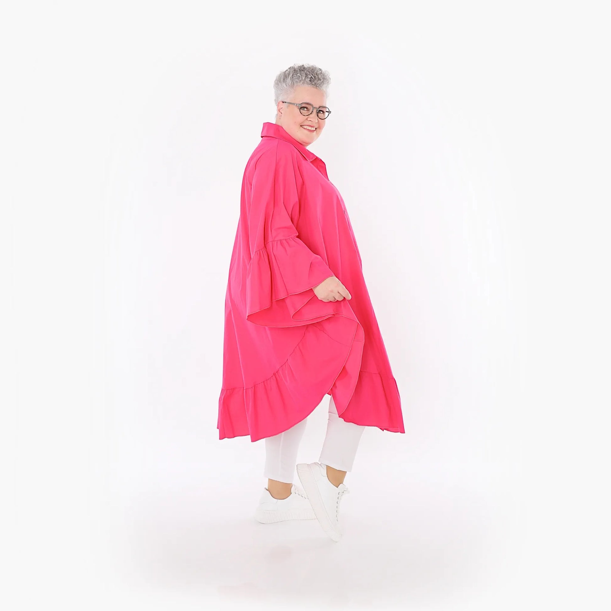  AKH Fashion Bluse in gerundeter Form, aus Baumwolle, 1482.07085, Fuchsia, Ausgefallen