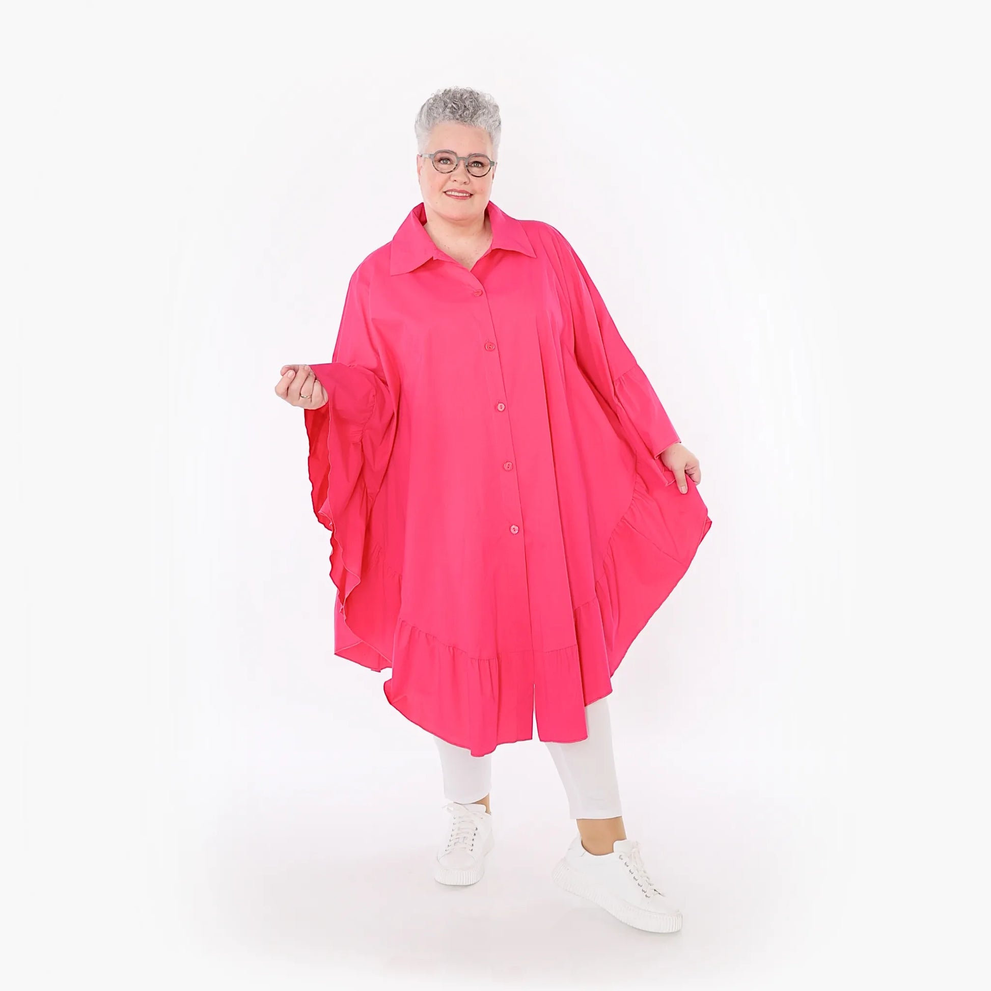 AKH Fashion Bluse in gerundeter Form, aus Baumwolle, 1482.07085, Fuchsia, Ausgefallen