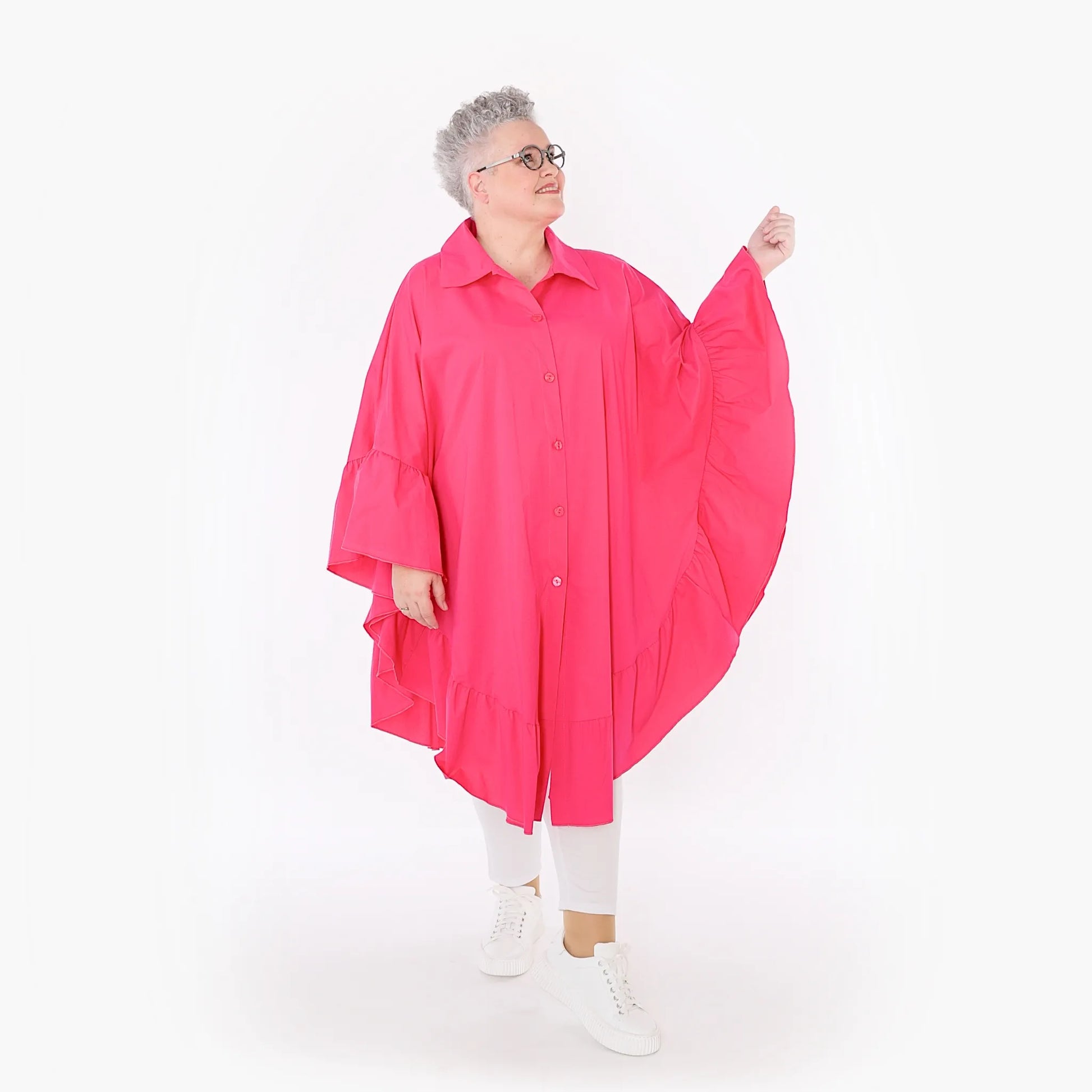  AKH Fashion Bluse in gerundeter Form, aus Baumwolle, 1482.07085, Fuchsia, Ausgefallen