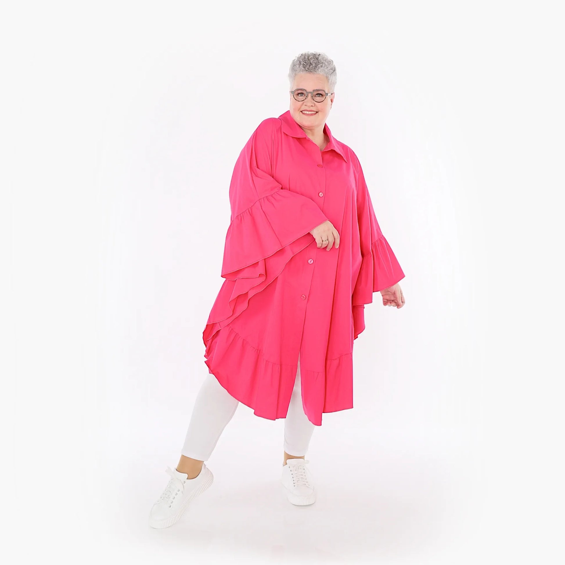  AKH Fashion Bluse in gerundeter Form, aus Baumwolle, 1482.07085, Fuchsia, Ausgefallen