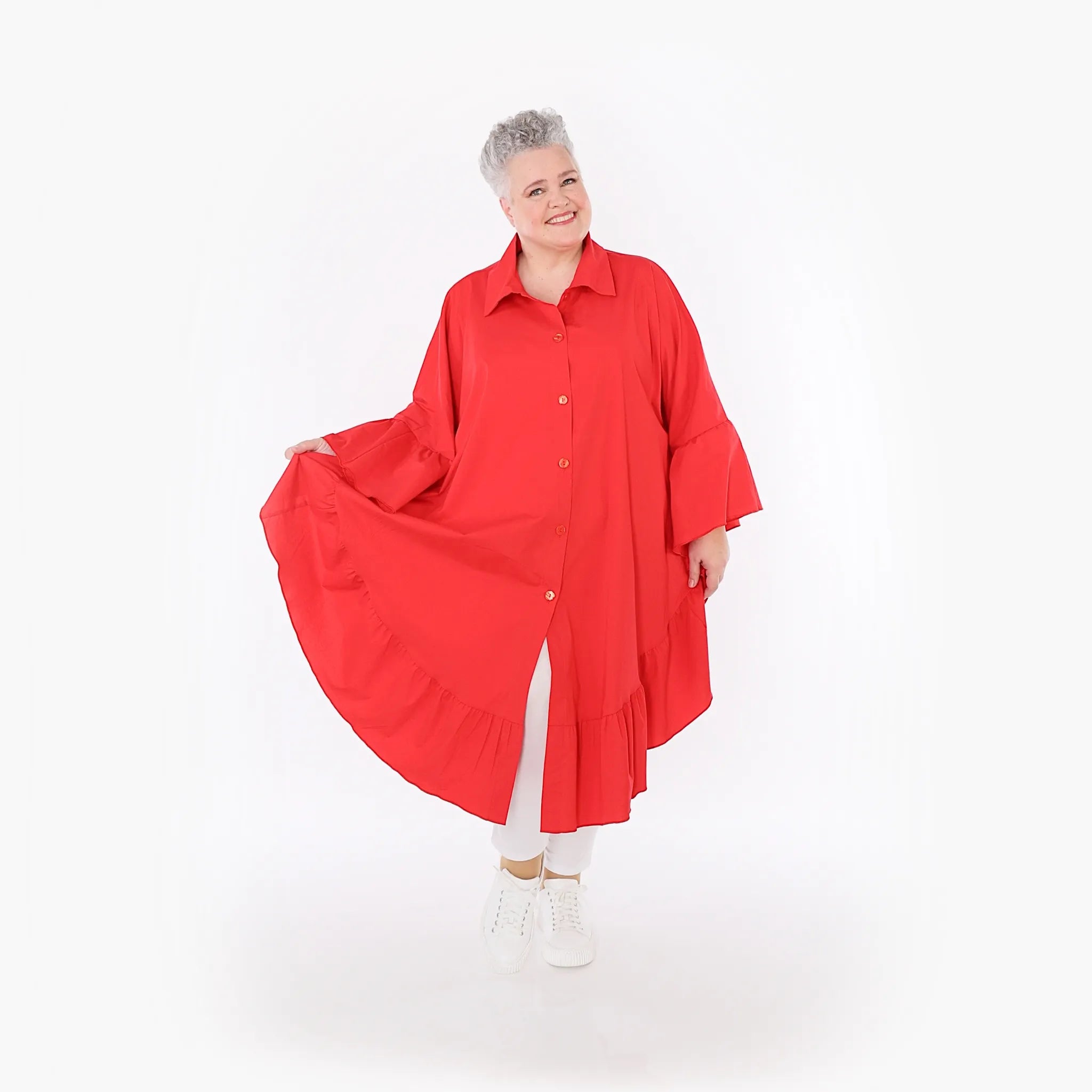 AKH Fashion Bluse in gerundeter Form, aus Baumwolle, 1482.07085, Rot, Ausgefallen, Zeitlos