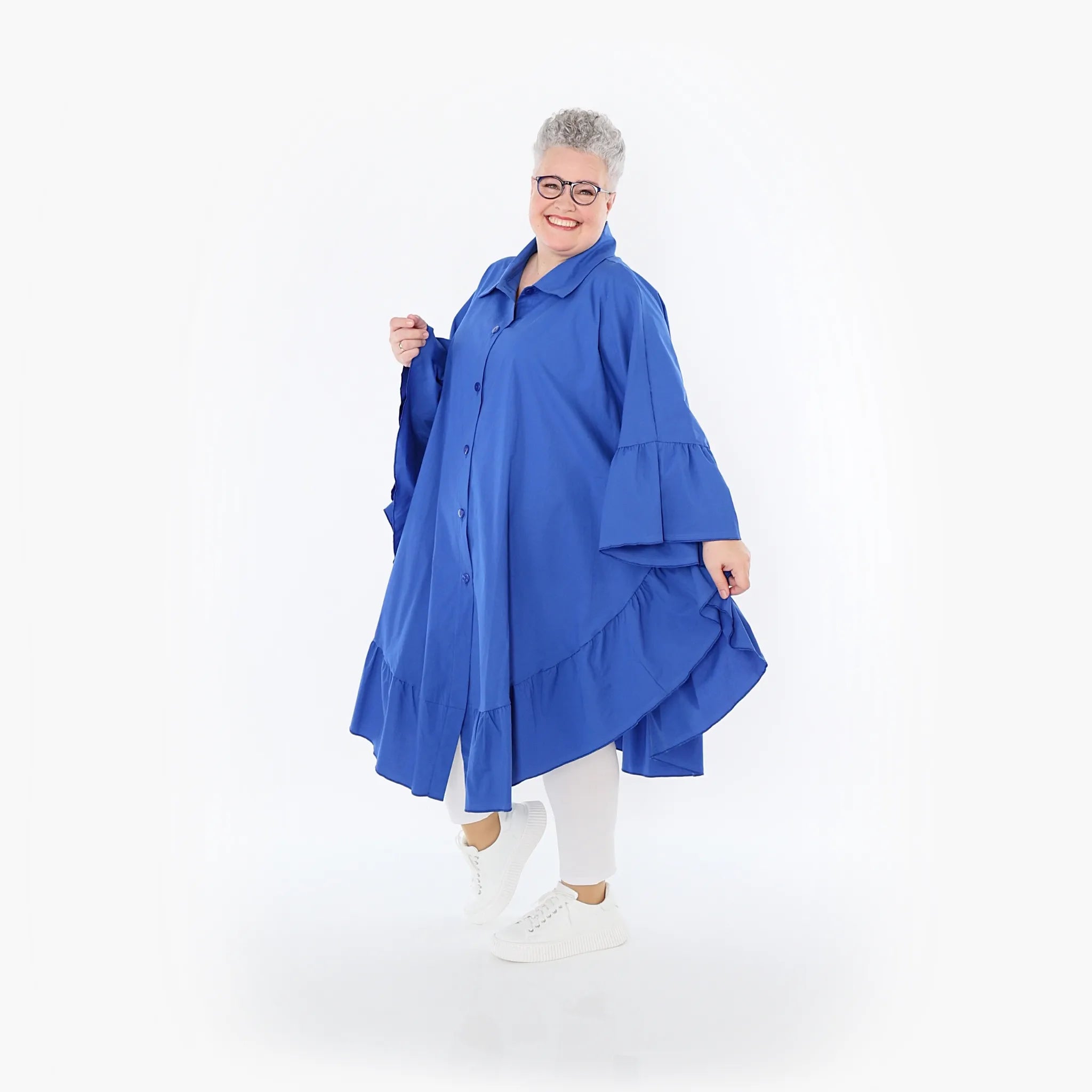 AKH Fashion Bluse in gerundeter Form, aus Baumwolle, 1482.07085, Royalblau, Ausgefallen