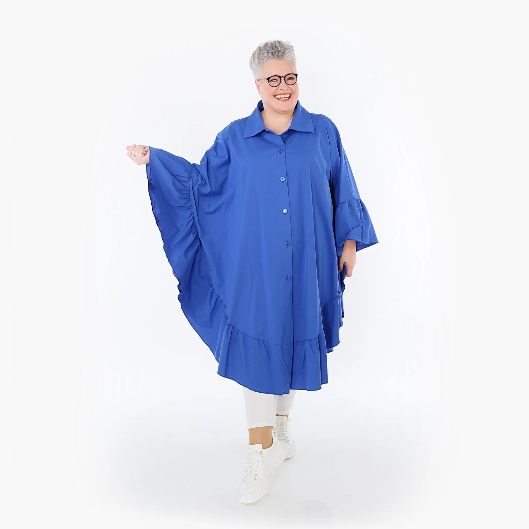 AKH Fashion Bluse in gerundeter Form, aus Baumwolle, 1482.07085, Royalblau, Ausgefallen