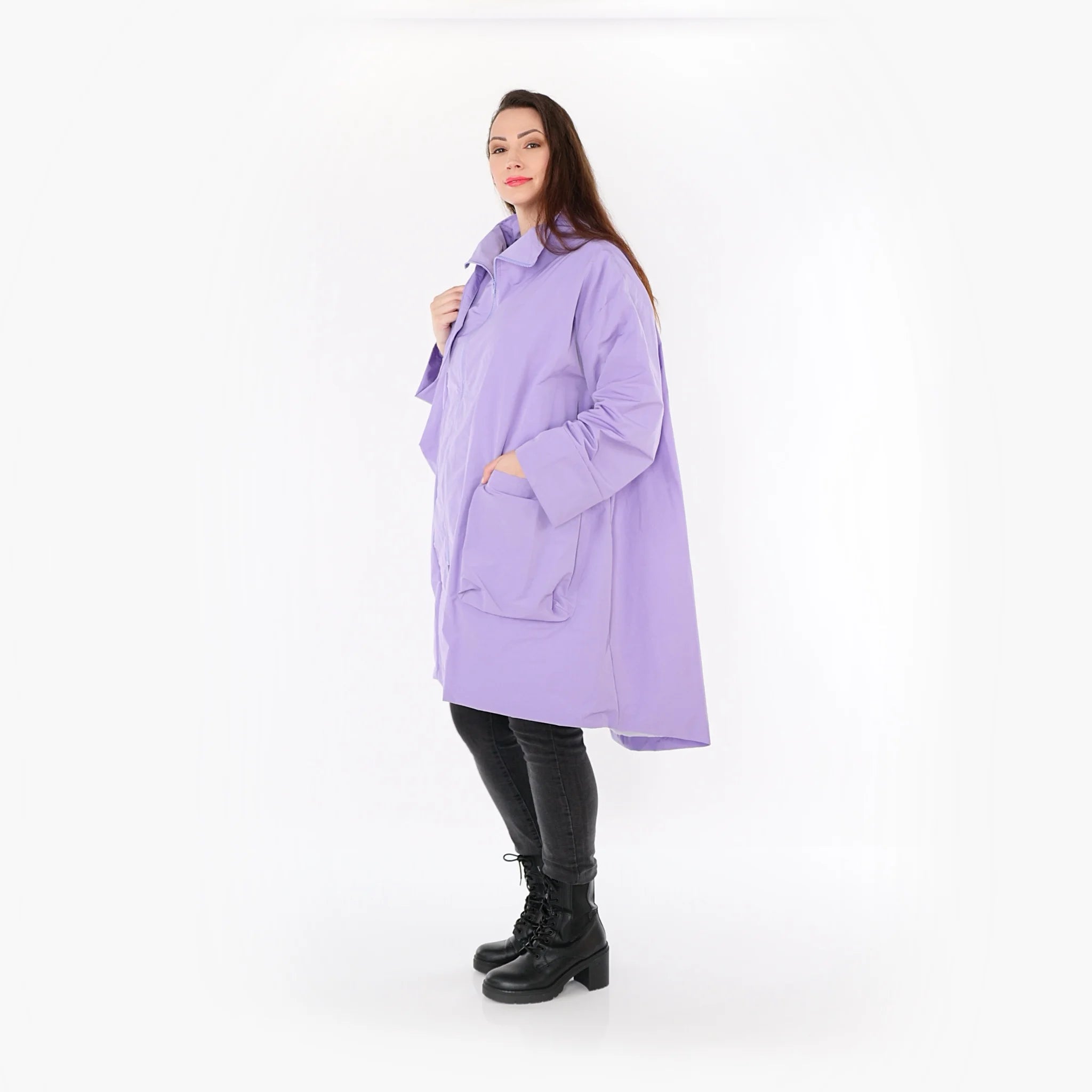  AKH Fashion Mantel in Vokuhila-Form, aus Baumwolle, 1493.02276, Flieder, Ausgefallen