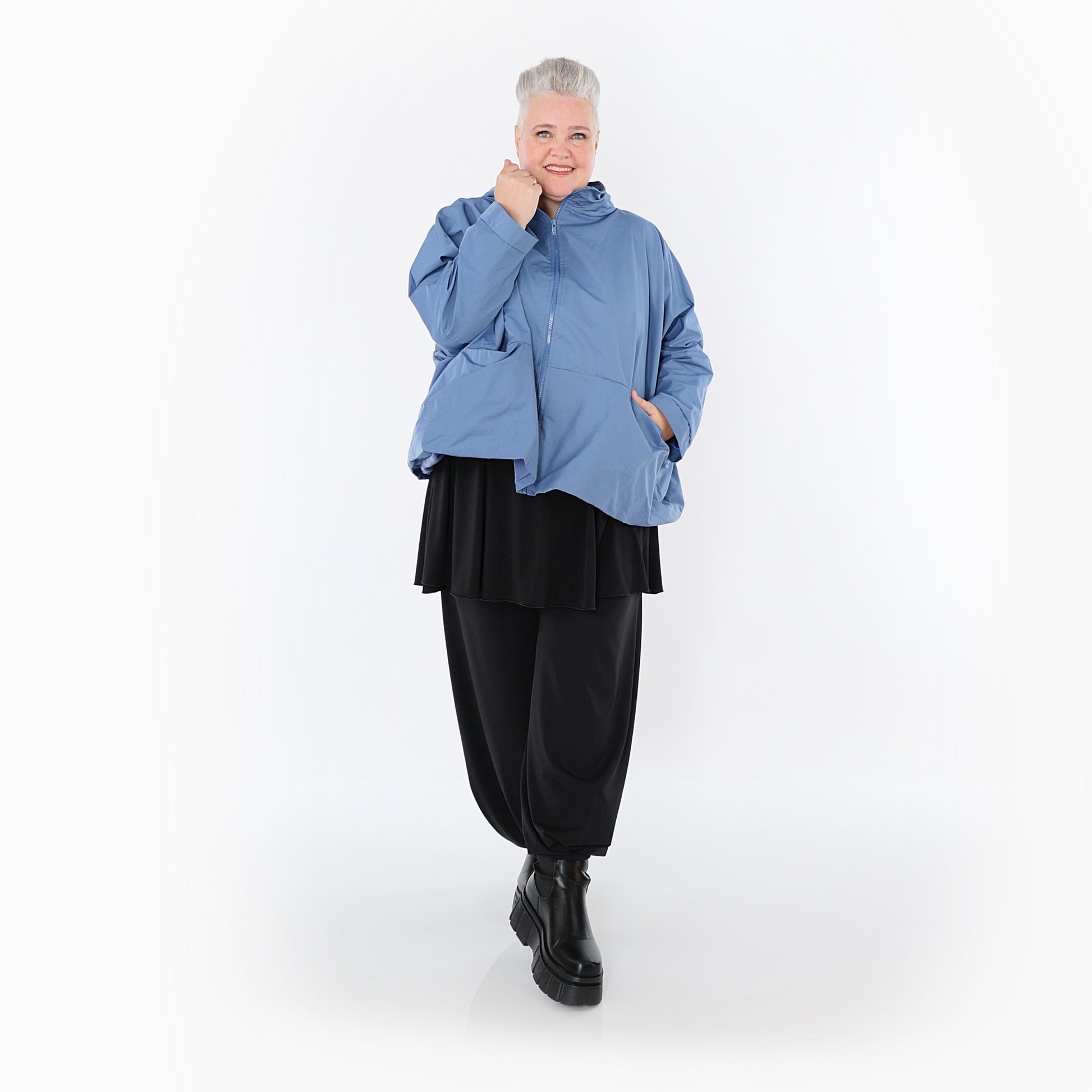  AKH Fashion Jacke in kastiger Form, aus Baumwolle, 1493.07104, Azurblau, Ausgefallen
