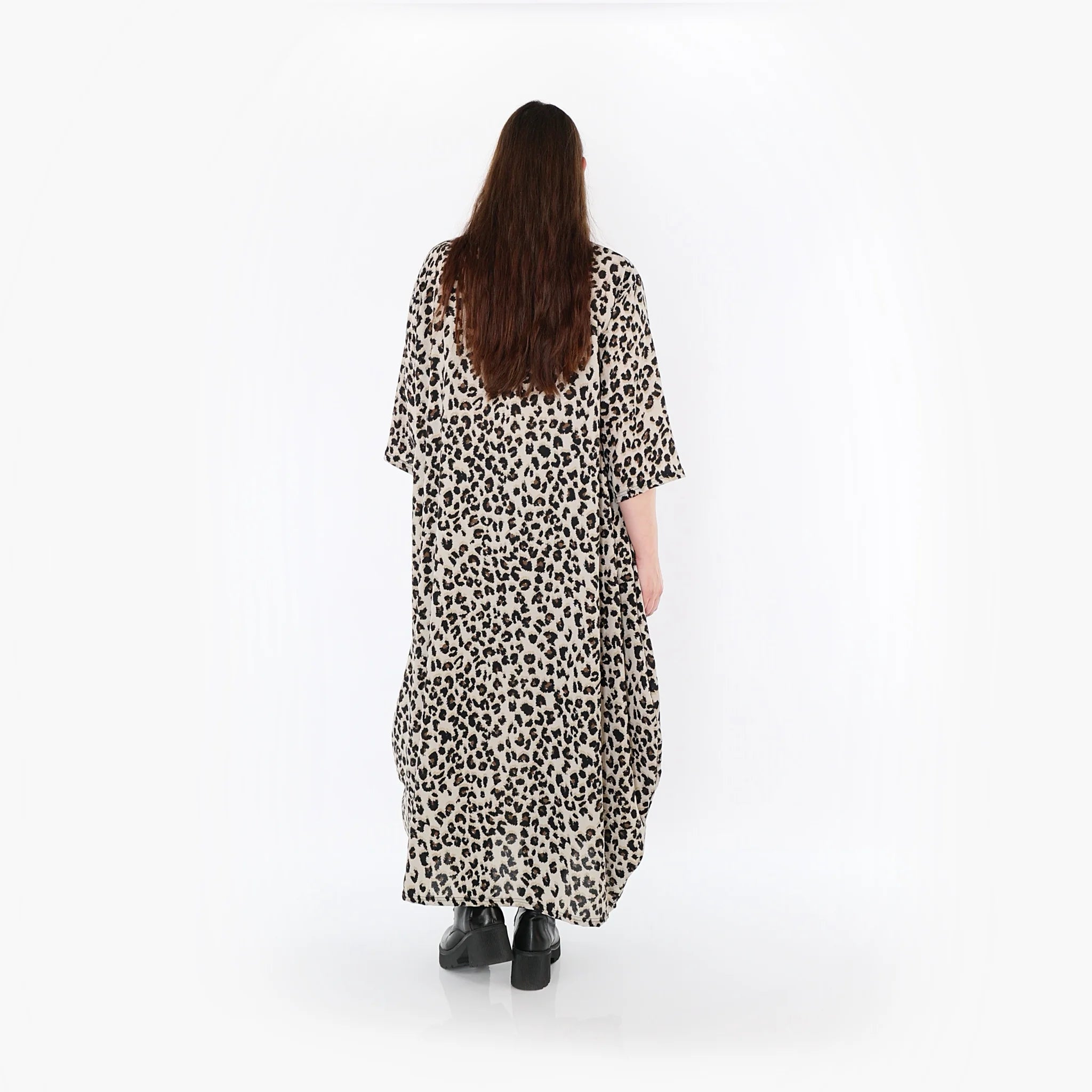  Ballonkleid von AKH Fashion aus Materialmix, 1496.01926, Beige/Schwarz/Cognac, Leopard