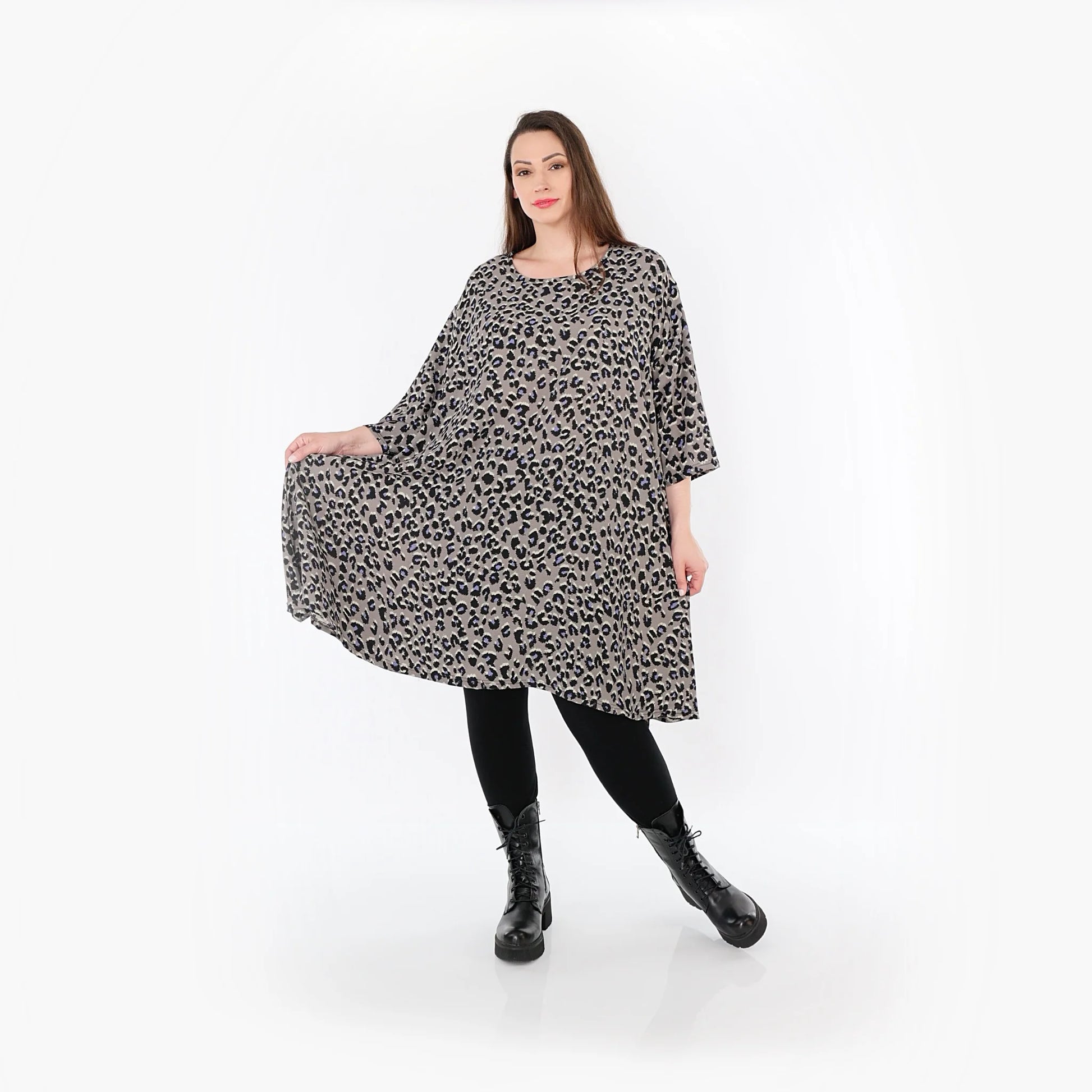  A-Form Bigshirt von AKH Fashion aus Materialmix, 1496.02666, Grau/Schwarz/Blau, Leopard