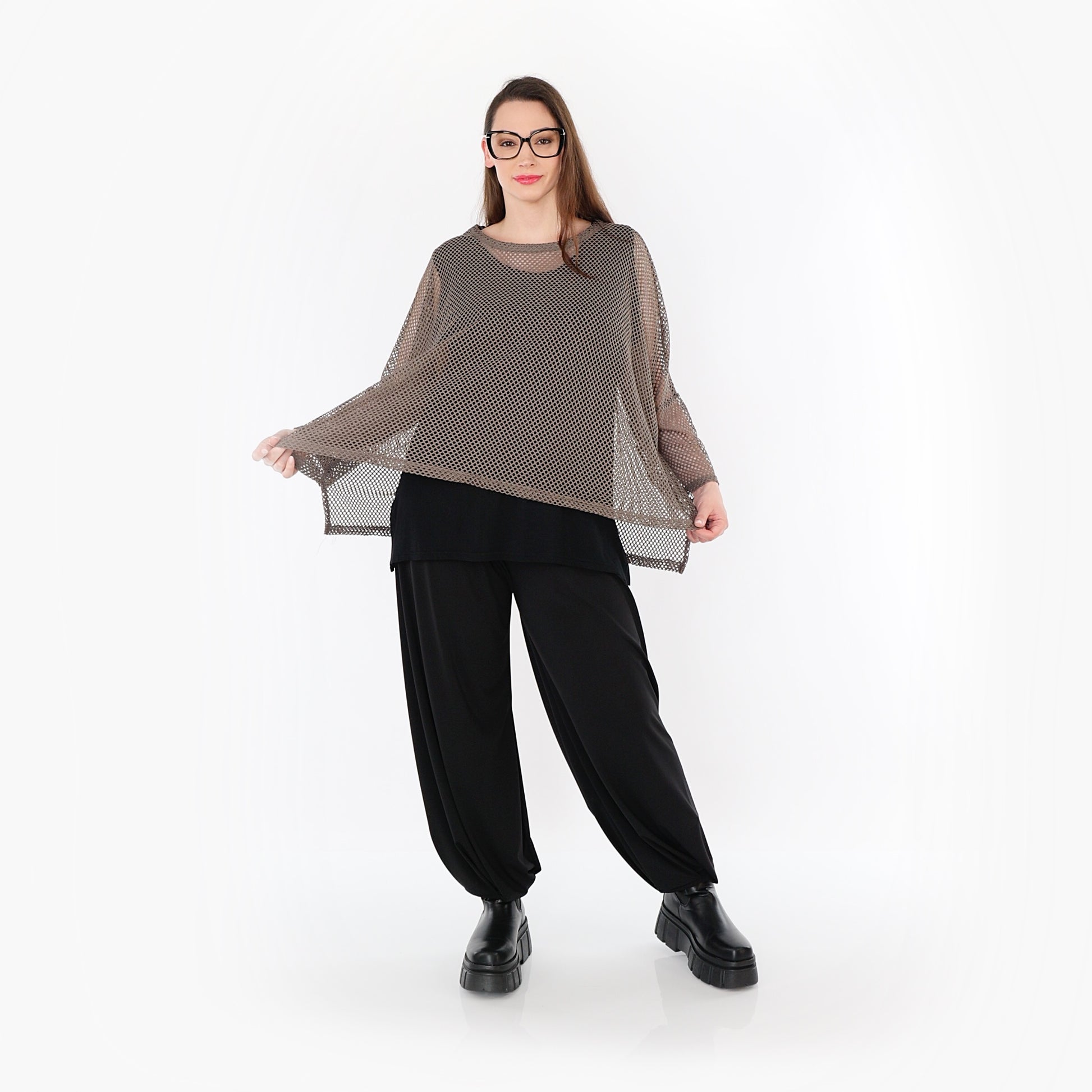  AKH Fashion Bigshirt in gerader Form, aus Baumwolle, 1500.06721, Taupe, Ausgefallen, Zeitlos