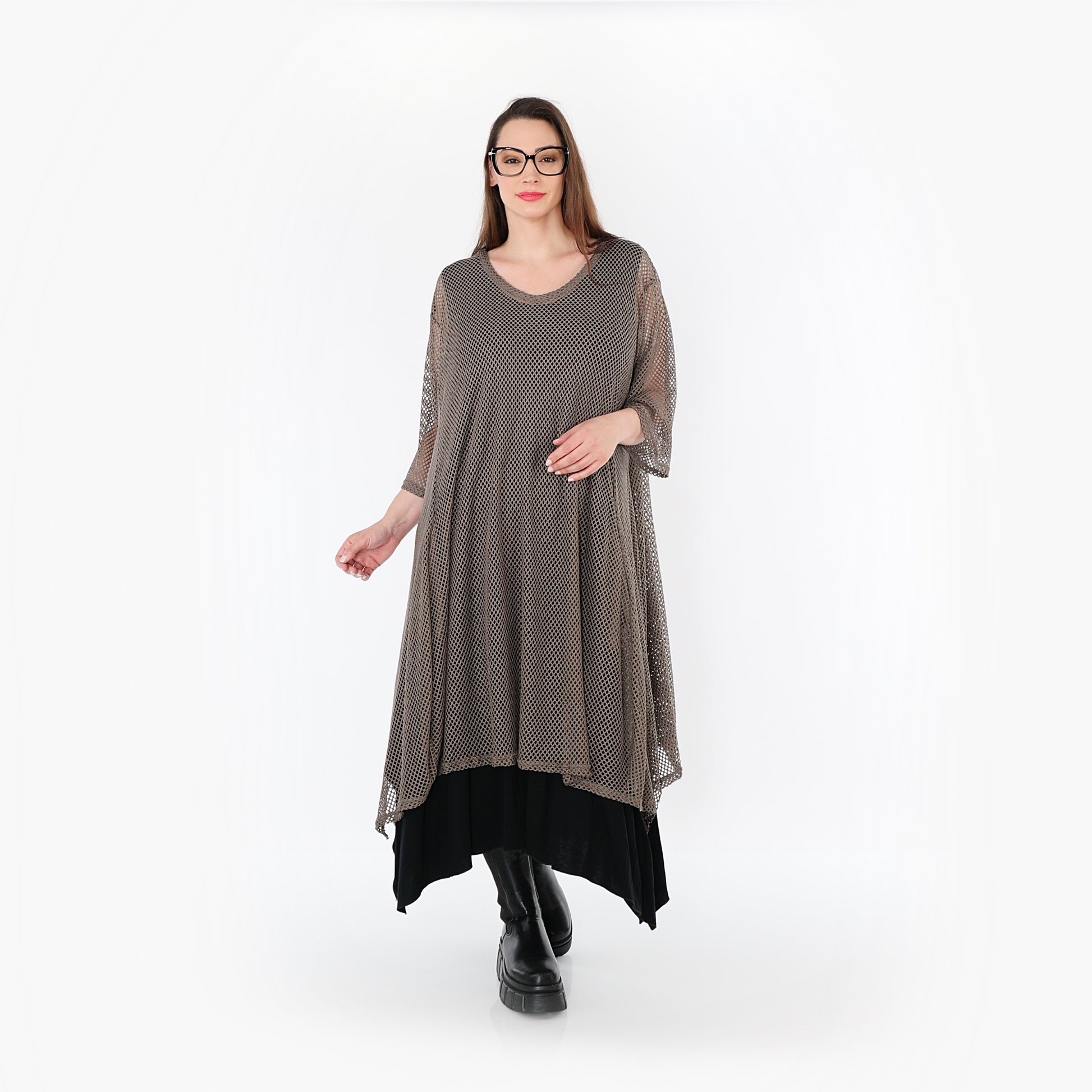  A-Form Bigshirt von AKH Fashion aus Baumwolle, 1500.07108, Taupe, Ausgefallen, Zeitlos