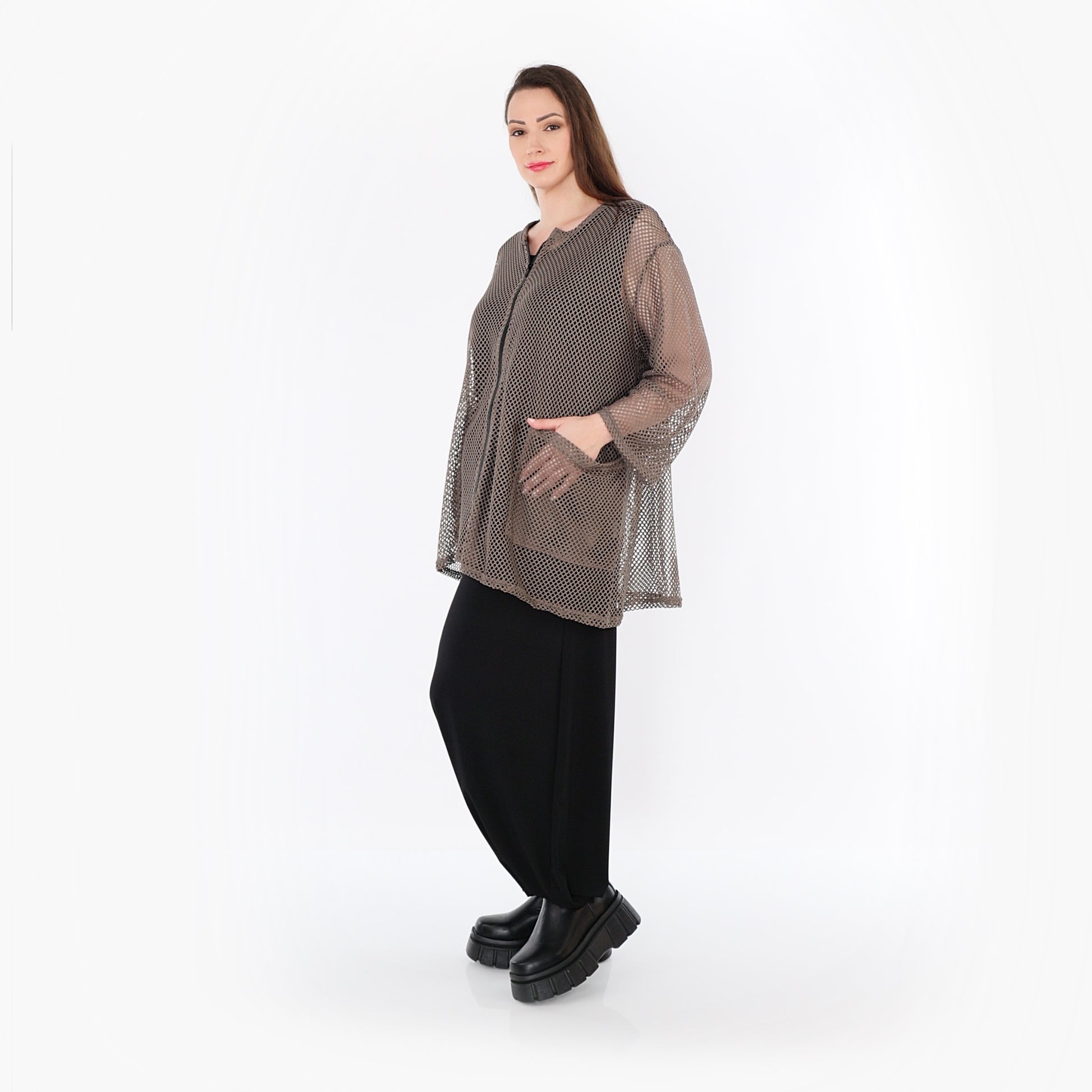  AKH Fashion Jacke in gerader Form, aus Baumwolle, 1500.07109, Taupe, Ausgefallen, Zeitlos