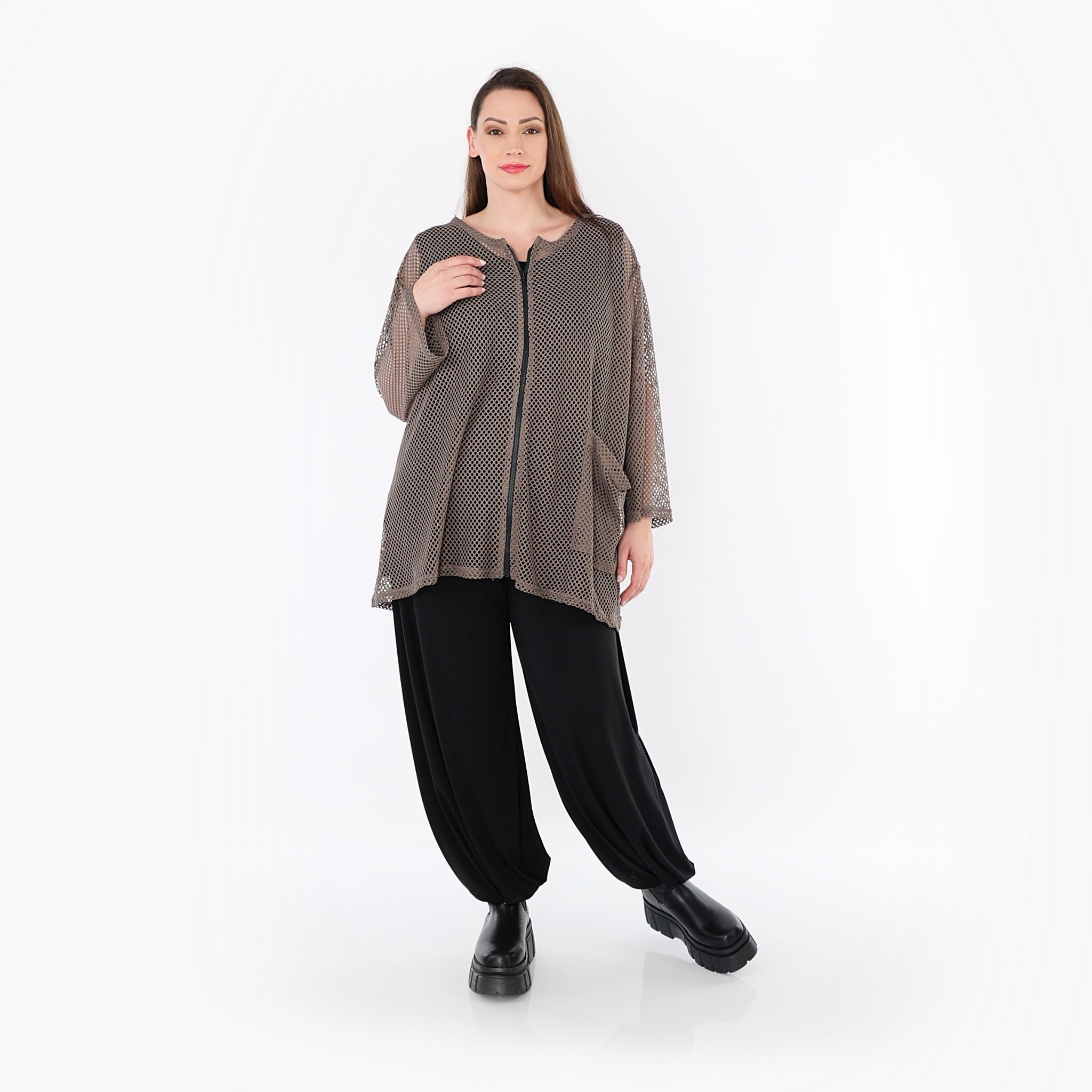  AKH Fashion Jacke in gerader Form, aus Baumwolle, 1500.07109, Taupe, Ausgefallen, Zeitlos