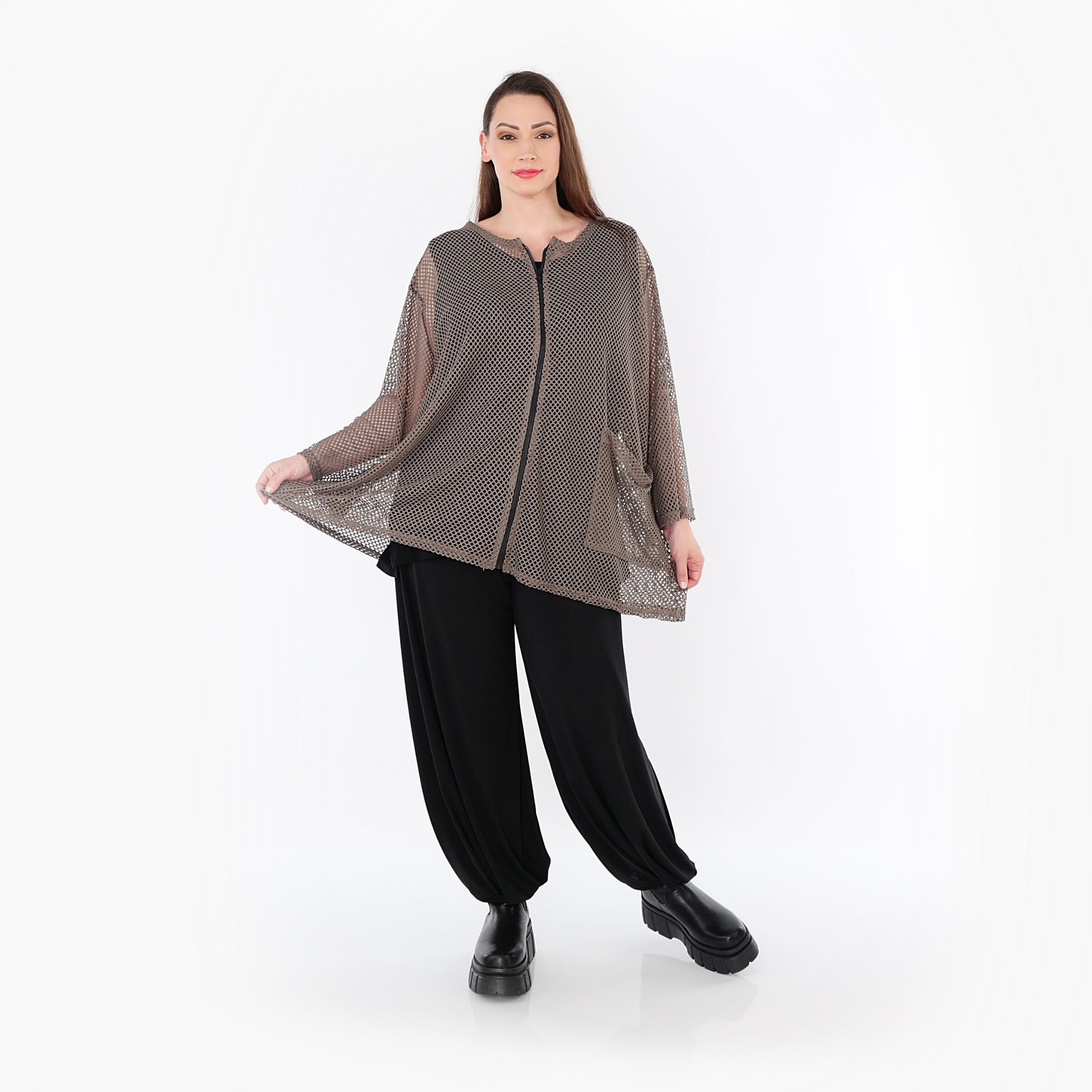  AKH Fashion Jacke in gerader Form, aus Baumwolle, 1500.07109, Taupe, Ausgefallen, Zeitlos