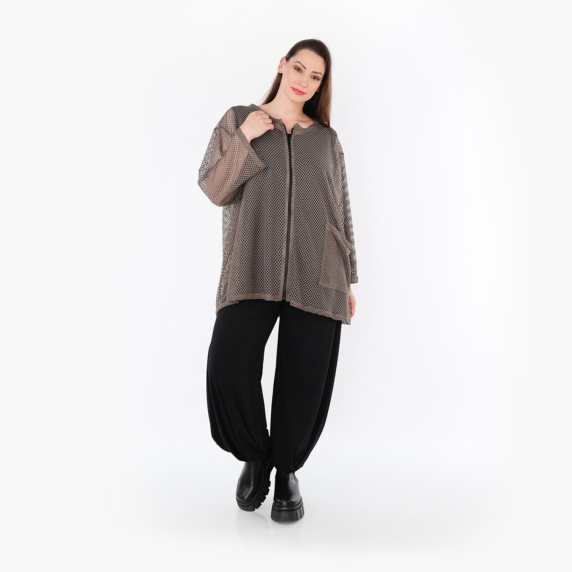  AKH Fashion Jacke in gerader Form, aus Baumwolle, 1500.07109, Taupe, Ausgefallen, Zeitlos