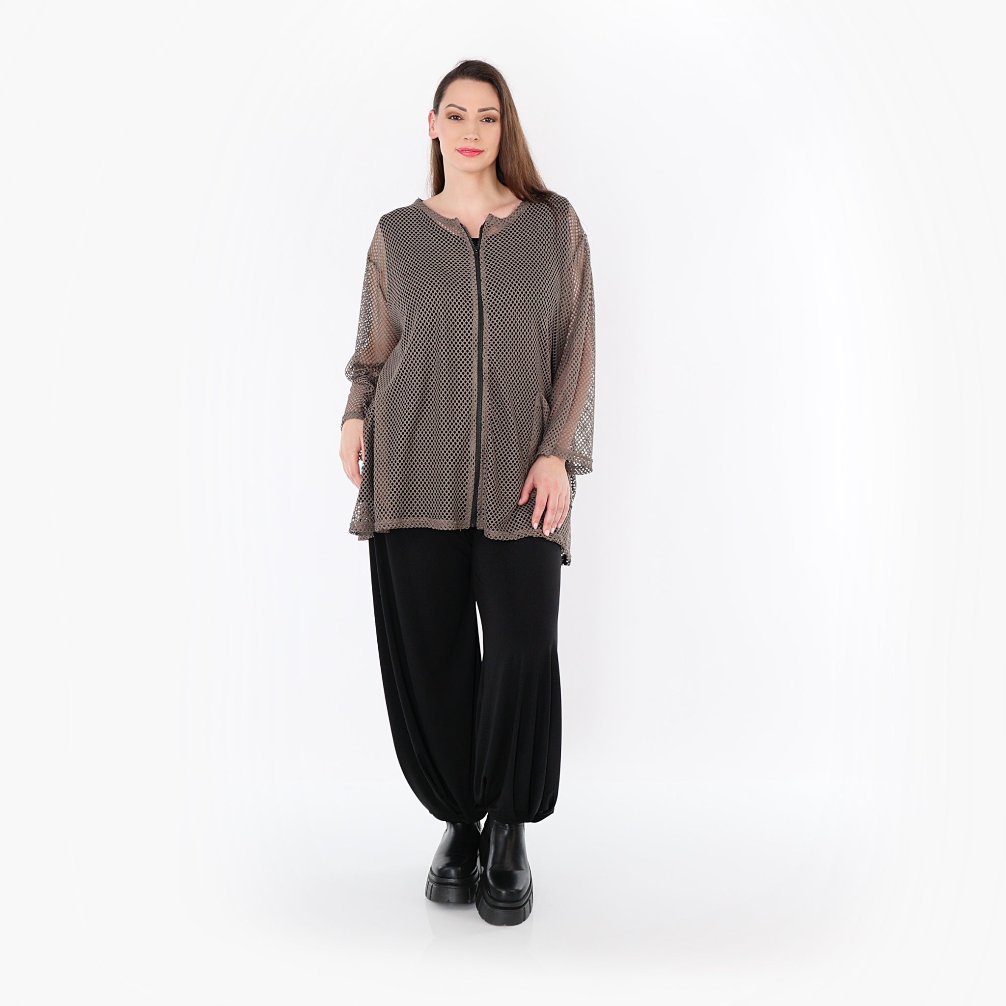 AKH Fashion Jacke in gerader Form, aus Baumwolle, 1500.07109, Taupe, Ausgefallen, Zeitlos