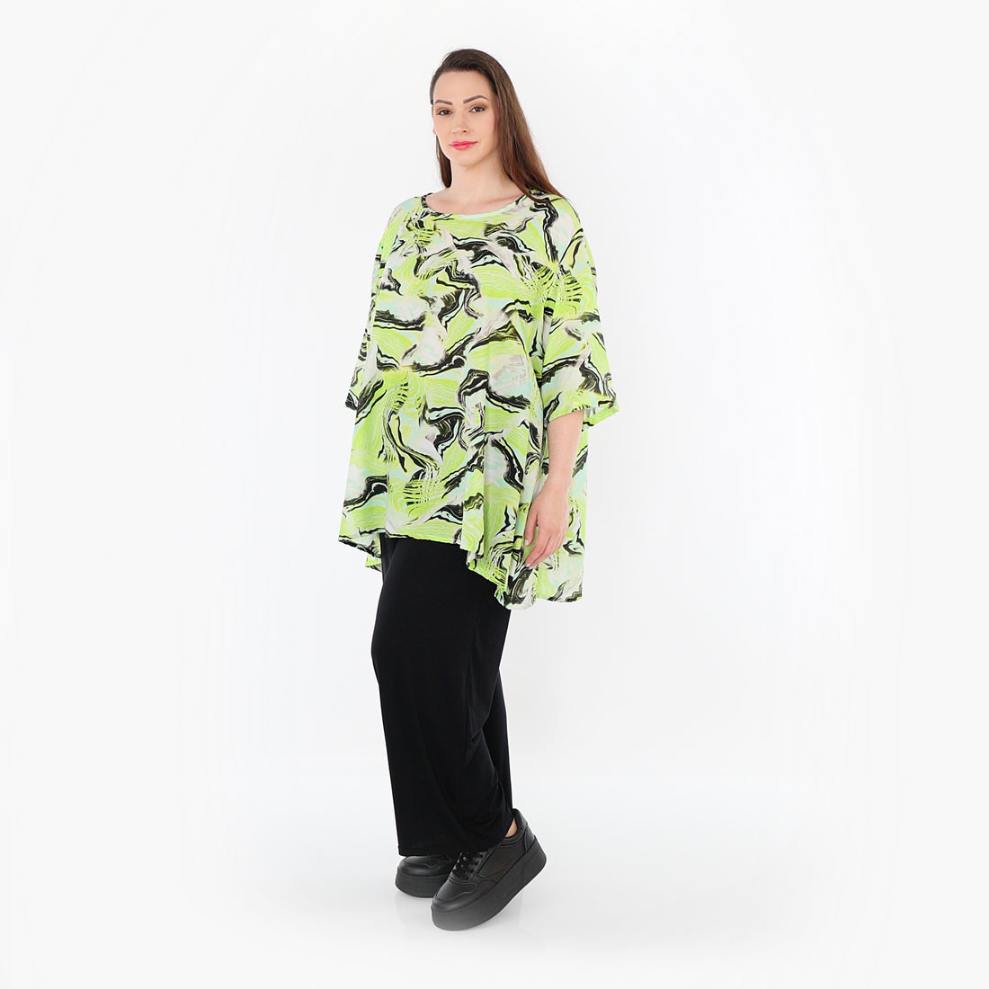  A-Form Bigshirt von AKH Fashion aus Rayon, 1510.00593, Grün/Türkis/Schwarz, Wellen, Schick