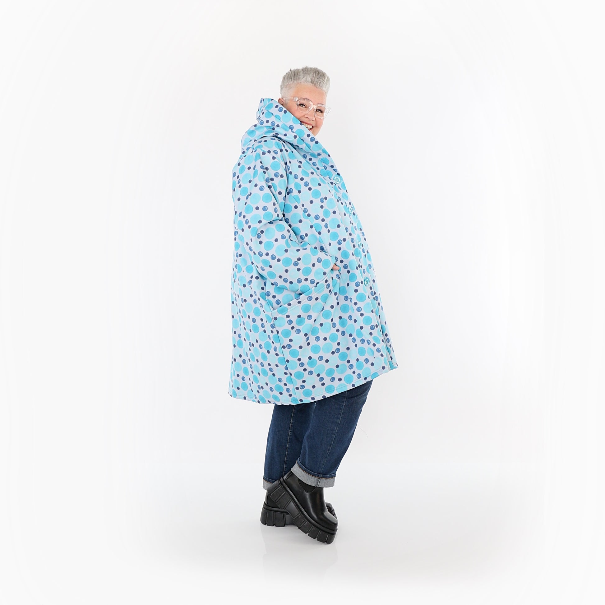  Ballonjacke von AKH Fashion aus Polyester, 1515.06660, Blau/Multi, Punkte, Ausgefallen