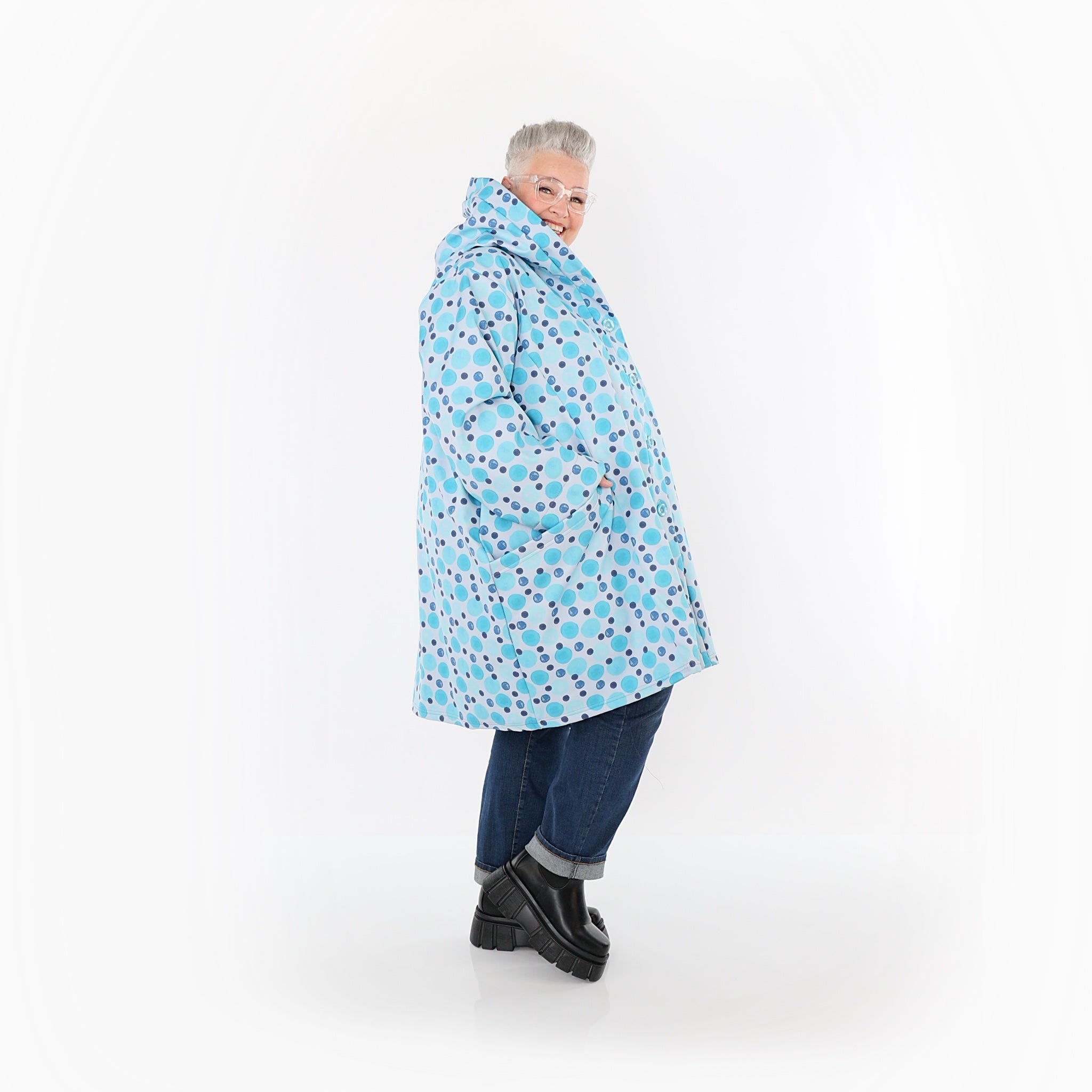  Ballonjacke von AKH Fashion aus Polyester, 1515.06660, Blau/Multi, Punkte, Ausgefallen