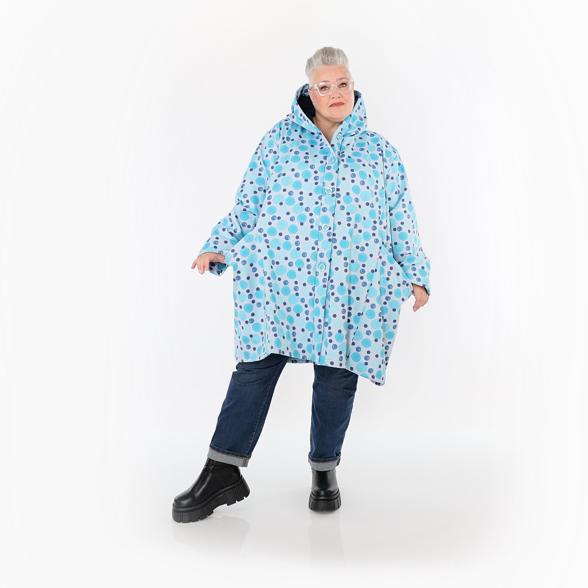  Ballonjacke von AKH Fashion aus Polyester, 1515.06660, Blau/Multi, Punkte, Ausgefallen