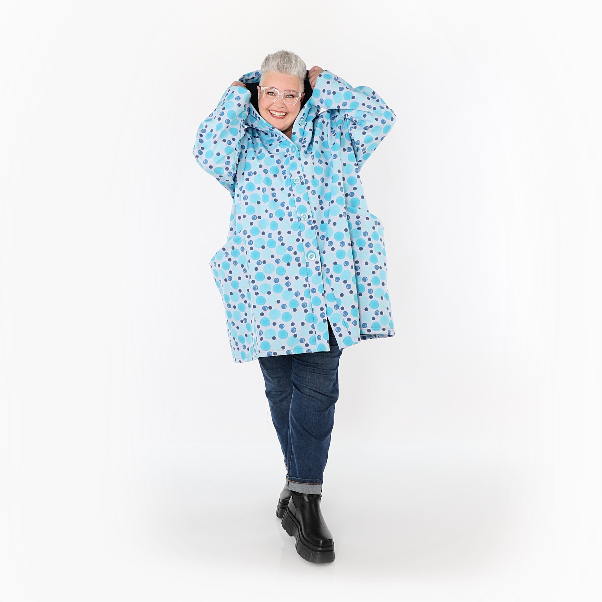  Ballonjacke von AKH Fashion aus Polyester, 1515.06660, Blau/Multi, Punkte, Ausgefallen