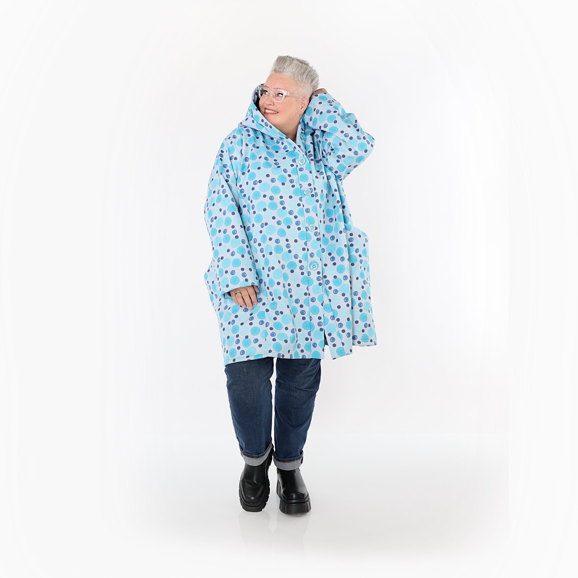  Ballonjacke von AKH Fashion aus Polyester, 1515.06660, Blau/Multi, Punkte, Ausgefallen