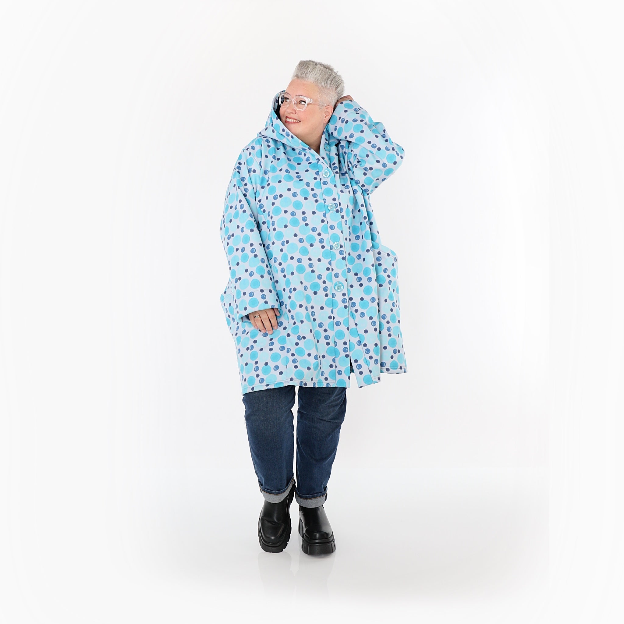  Ballonjacke von AKH Fashion aus Polyester, 1515.06660, Blau/Multi, Punkte, Ausgefallen