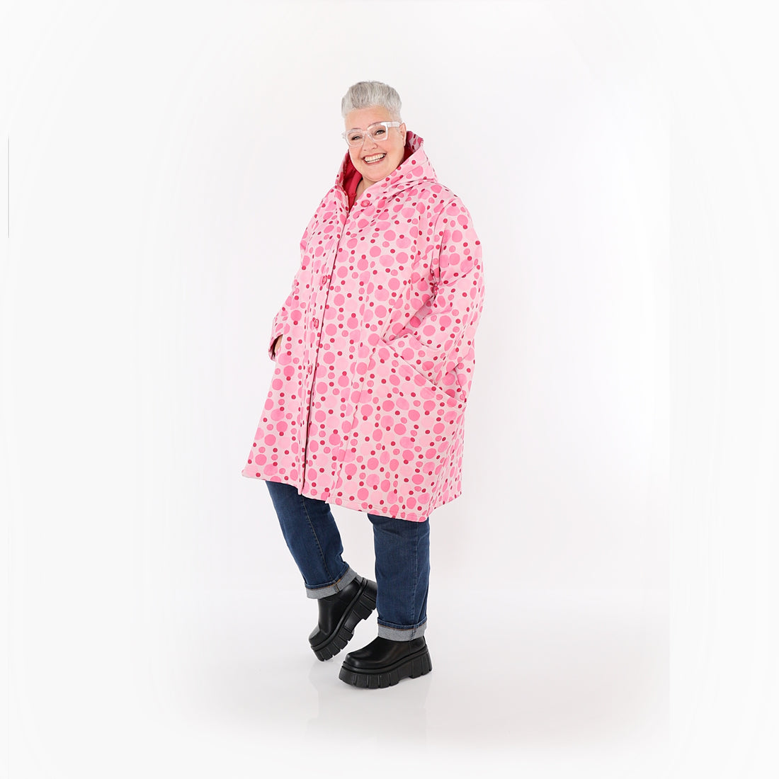 Ballonjacke von AKH Fashion aus Polyester, 1515.06660, Pink/Multi, Punkte, Ausgefallen