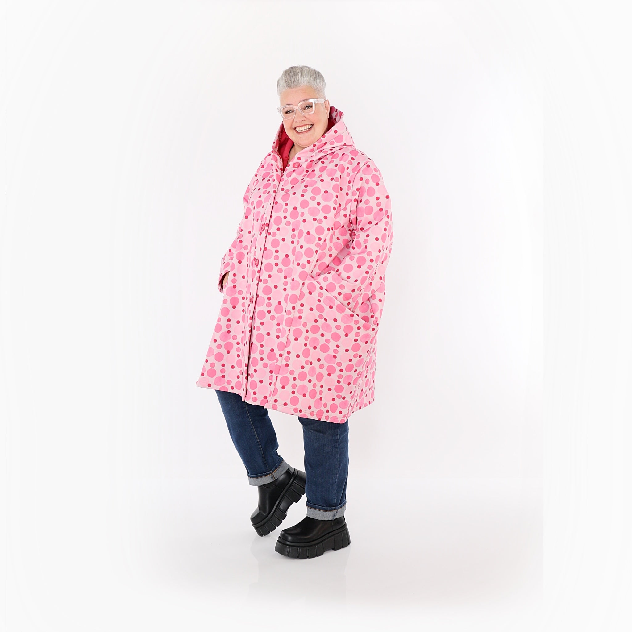  Ballonjacke von AKH Fashion aus Polyester, 1515.06660, Pink/Multi, Punkte, Ausgefallen