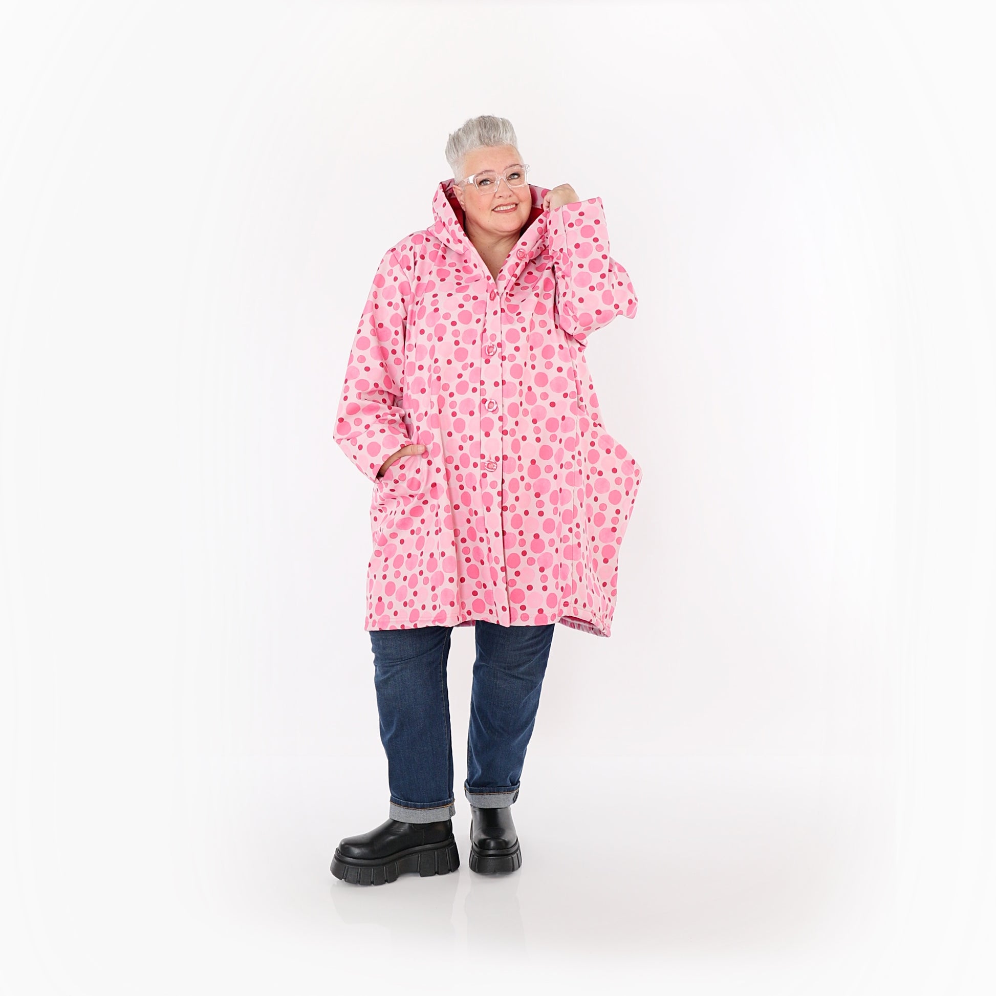  Ballonjacke von AKH Fashion aus Polyester, 1515.06660, Pink/Multi, Punkte, Ausgefallen