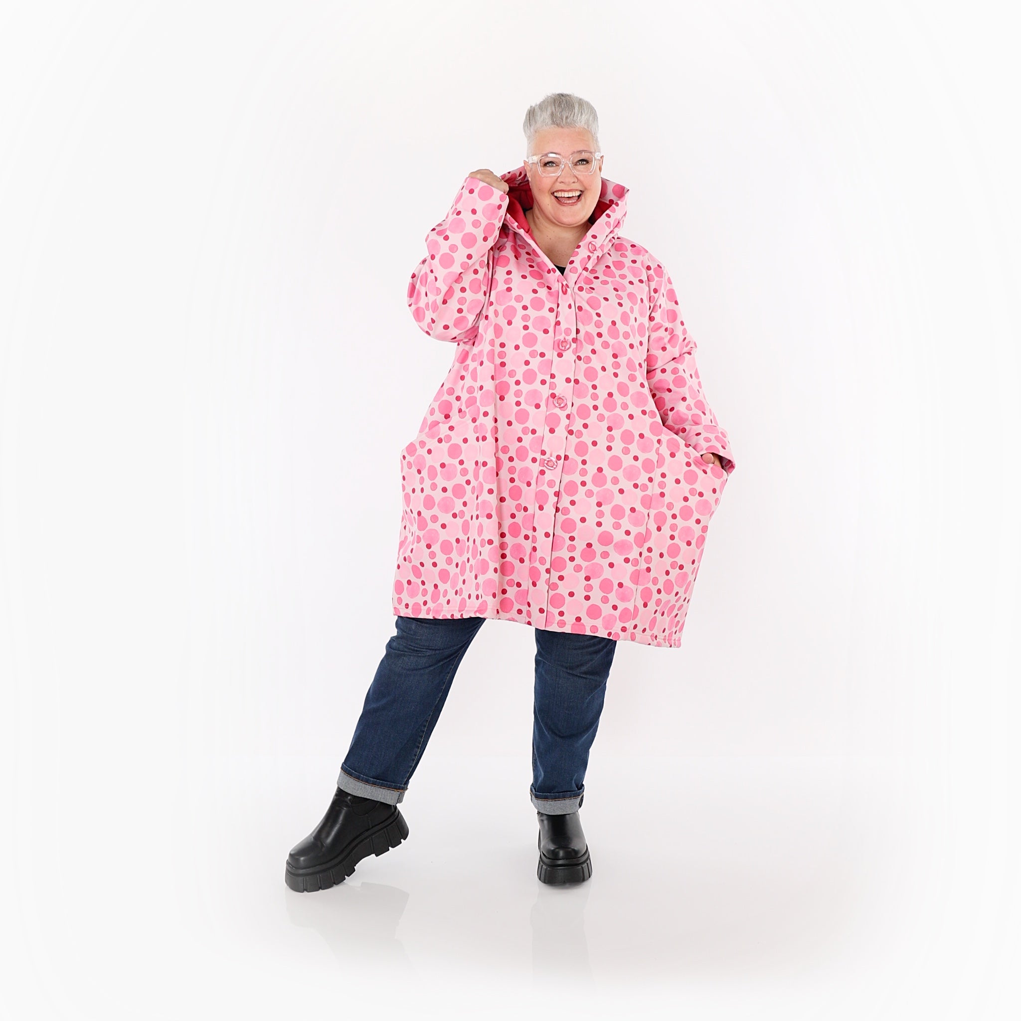  Ballonjacke von AKH Fashion aus Polyester, 1515.06660, Pink/Multi, Punkte, Ausgefallen