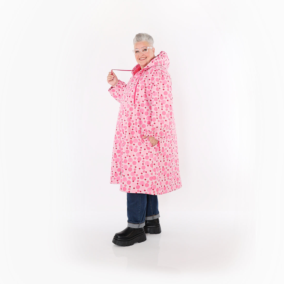  AKH Fashion Mantel in gerader Form, aus Polyester, 1515.07102, Pink/Multi, Punkte, Schick