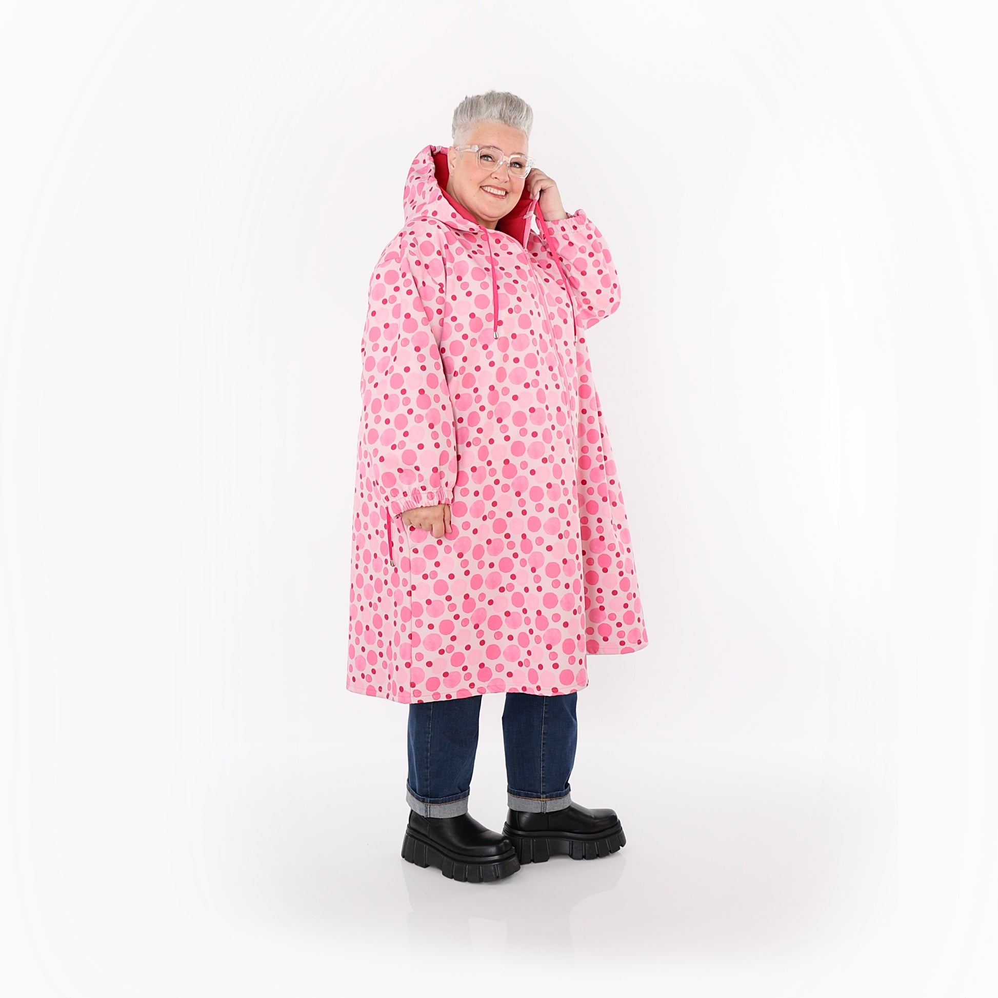  AKH Fashion Mantel in gerader Form, aus Polyester, 1515.07102, Pink/Multi, Punkte, Schick