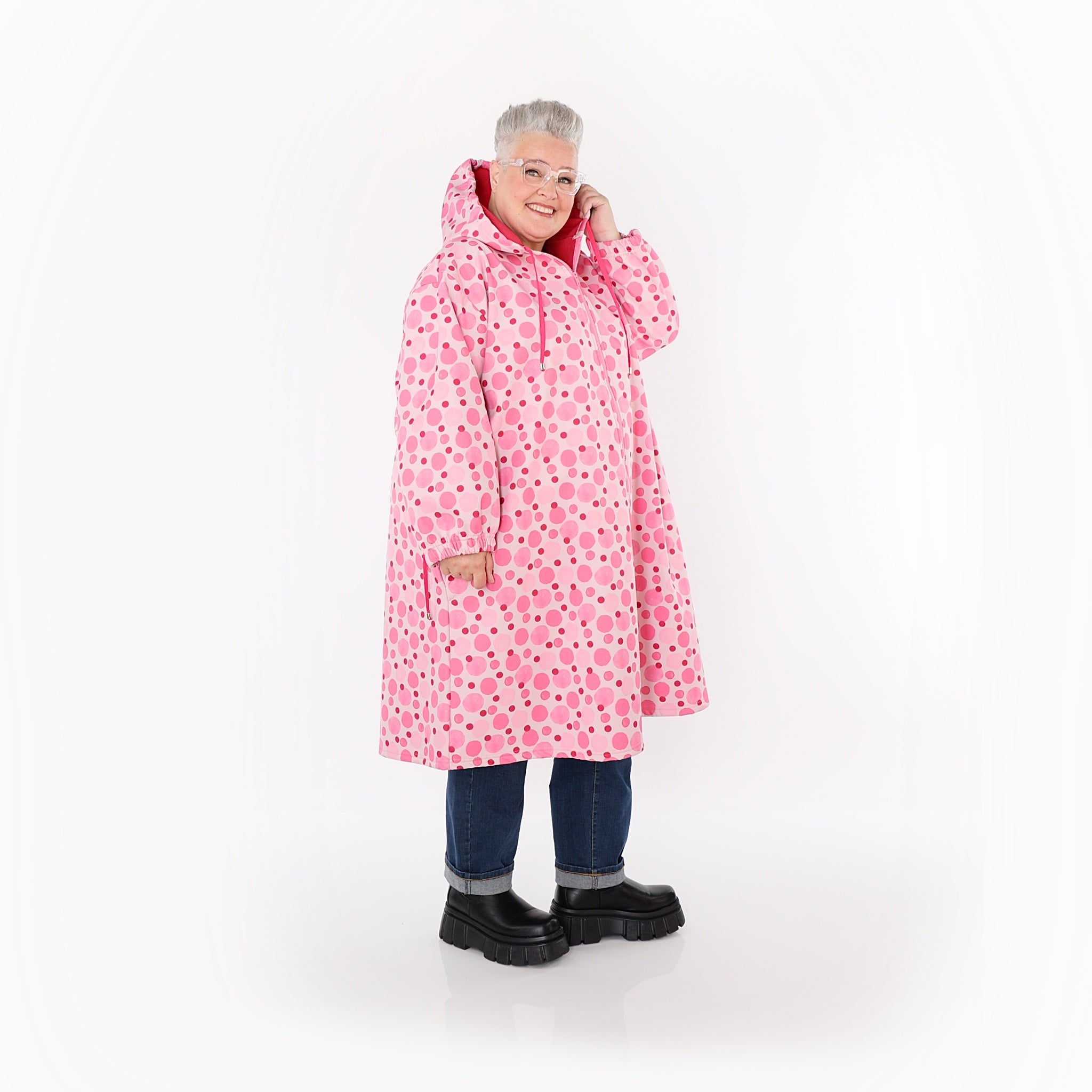  AKH Fashion Mantel in gerader Form, aus Polyester, 1515.07102, Pink/Multi, Punkte, Schick