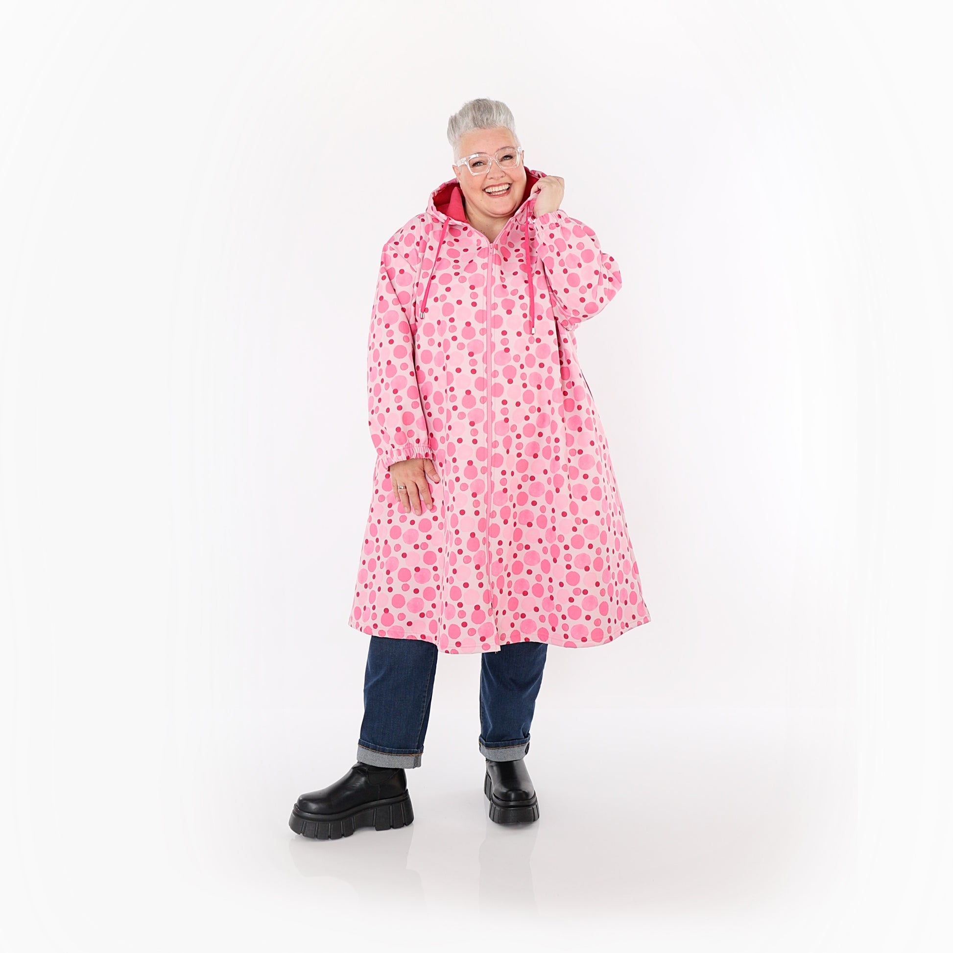  AKH Fashion Mantel in gerader Form, aus Polyester, 1515.07102, Pink/Multi, Punkte, Schick