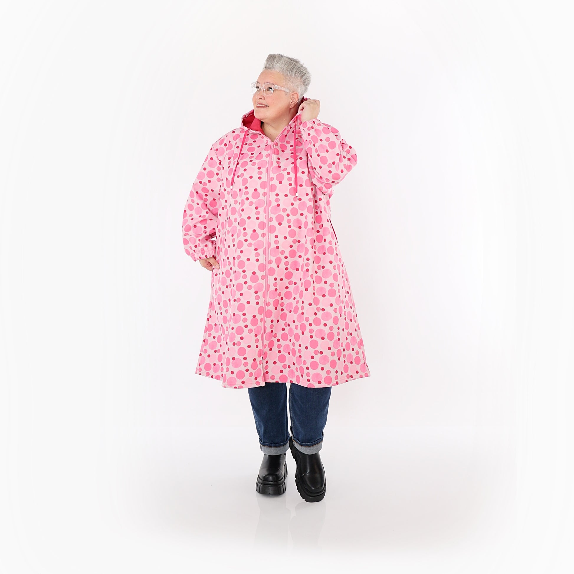  AKH Fashion Mantel in gerader Form, aus Polyester, 1515.07102, Pink/Multi, Punkte, Schick