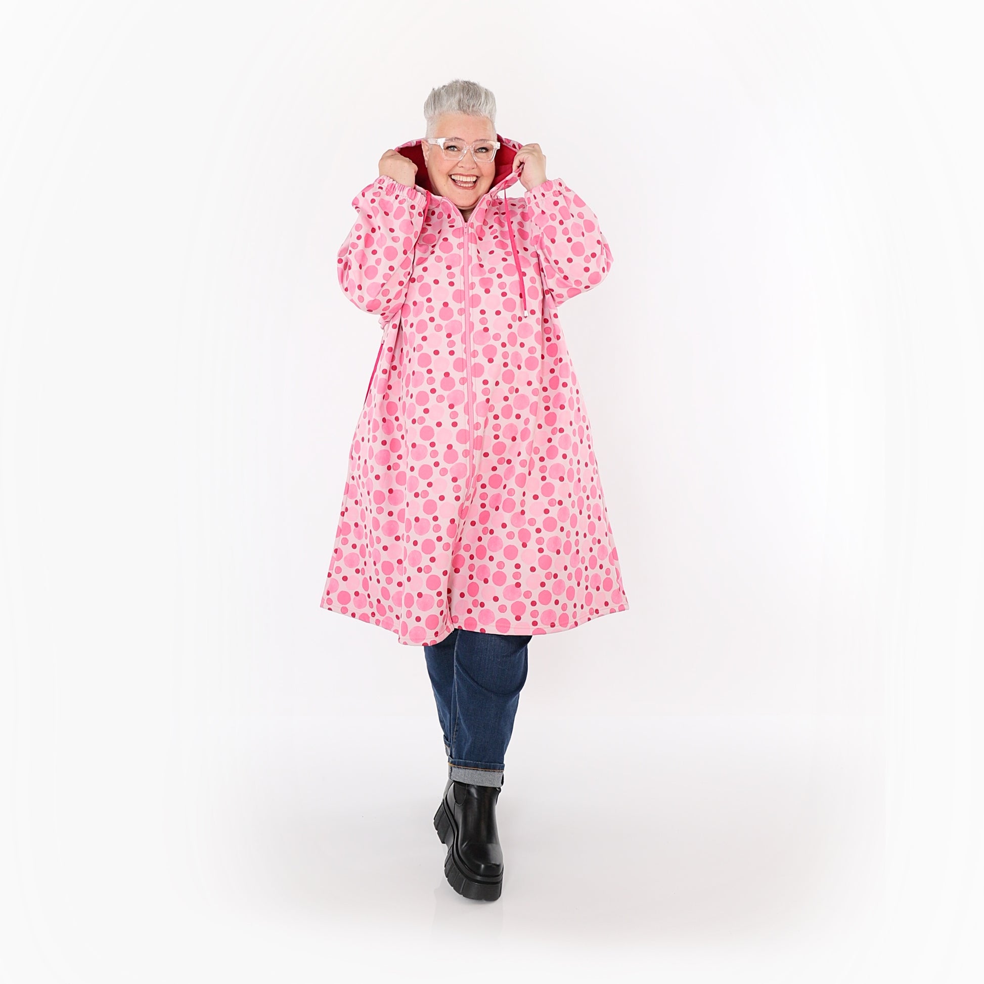  AKH Fashion Mantel in gerader Form, aus Polyester, 1515.07102, Pink/Multi, Punkte, Schick