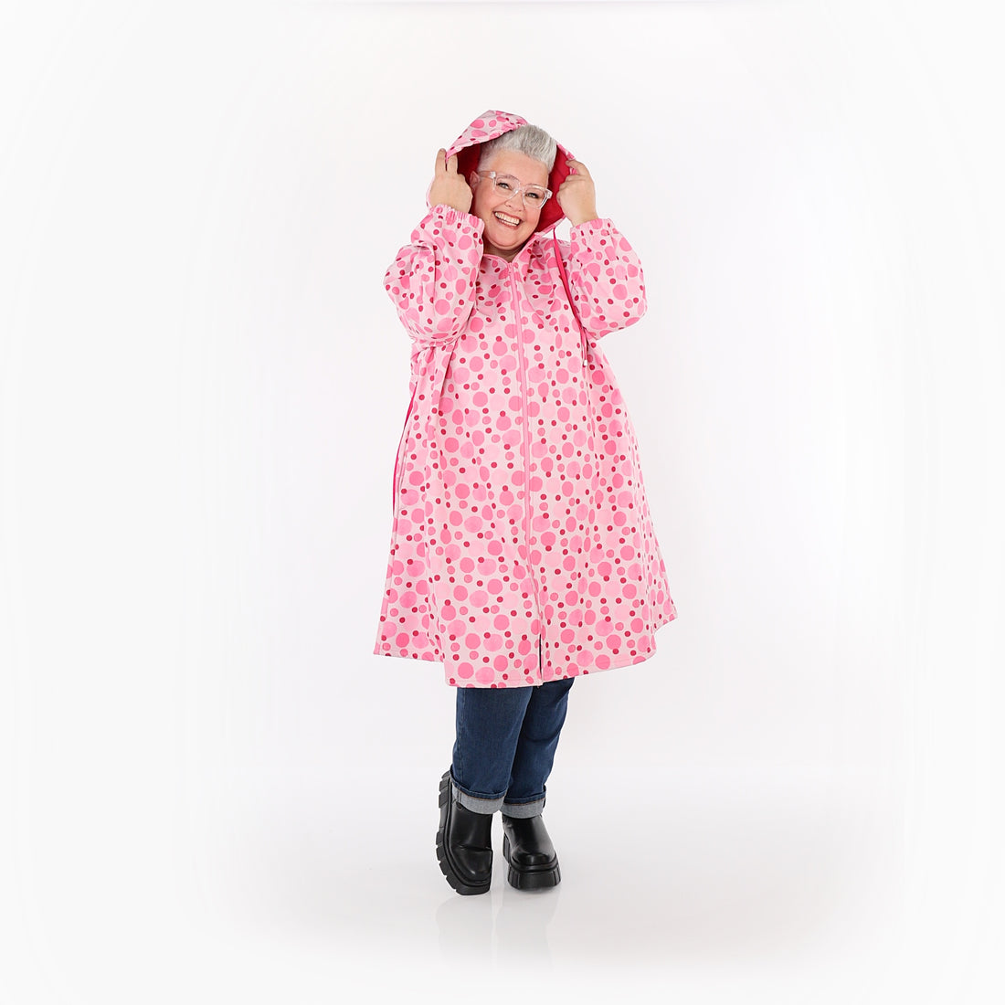  AKH Fashion Mantel in gerader Form, aus Polyester, 1515.07102, Pink/Multi, Punkte, Schick
