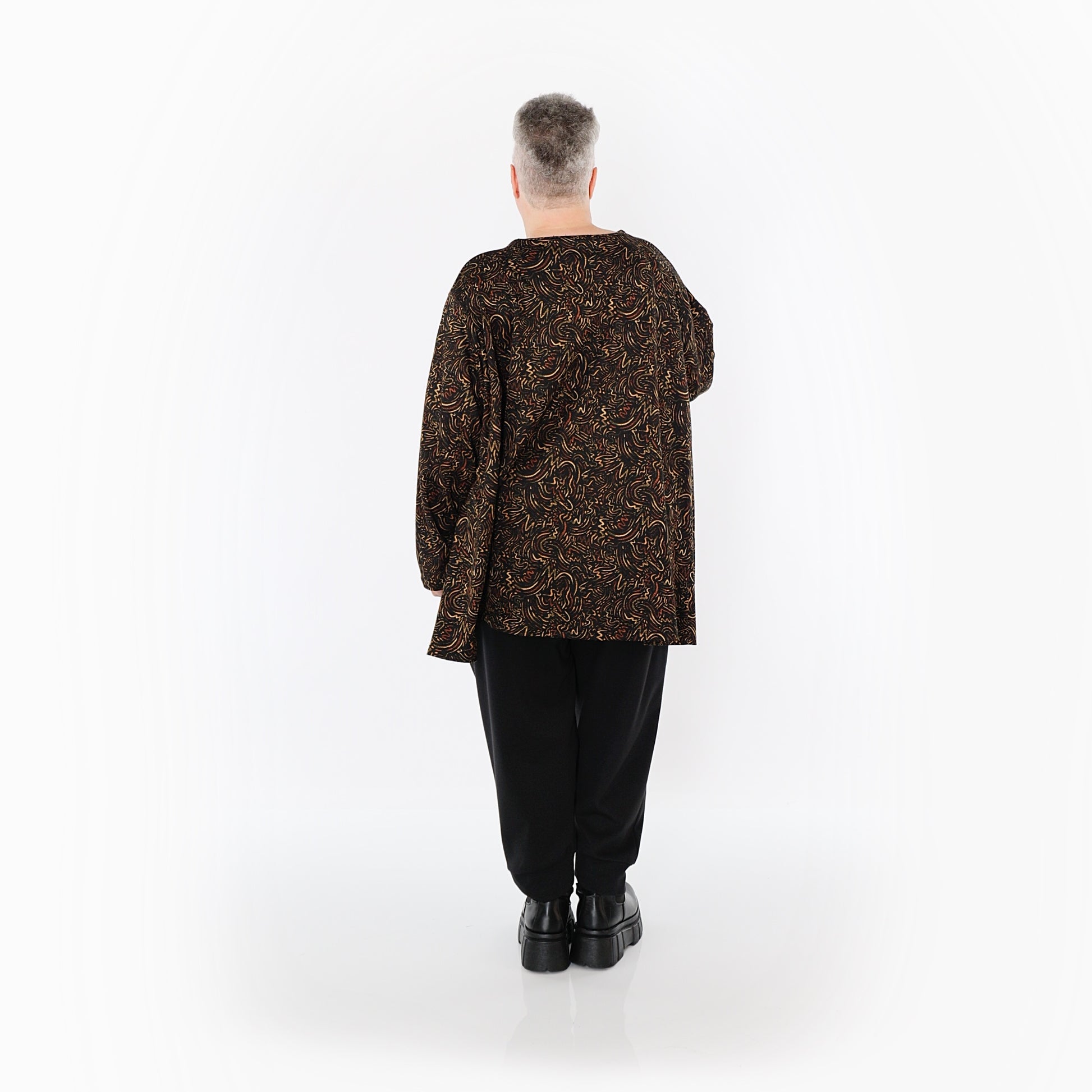  A-Form Bigshirt von AKH Fashion aus Materialmix, 1516.00593, Schwarz/Cognac/Orange, Kringel