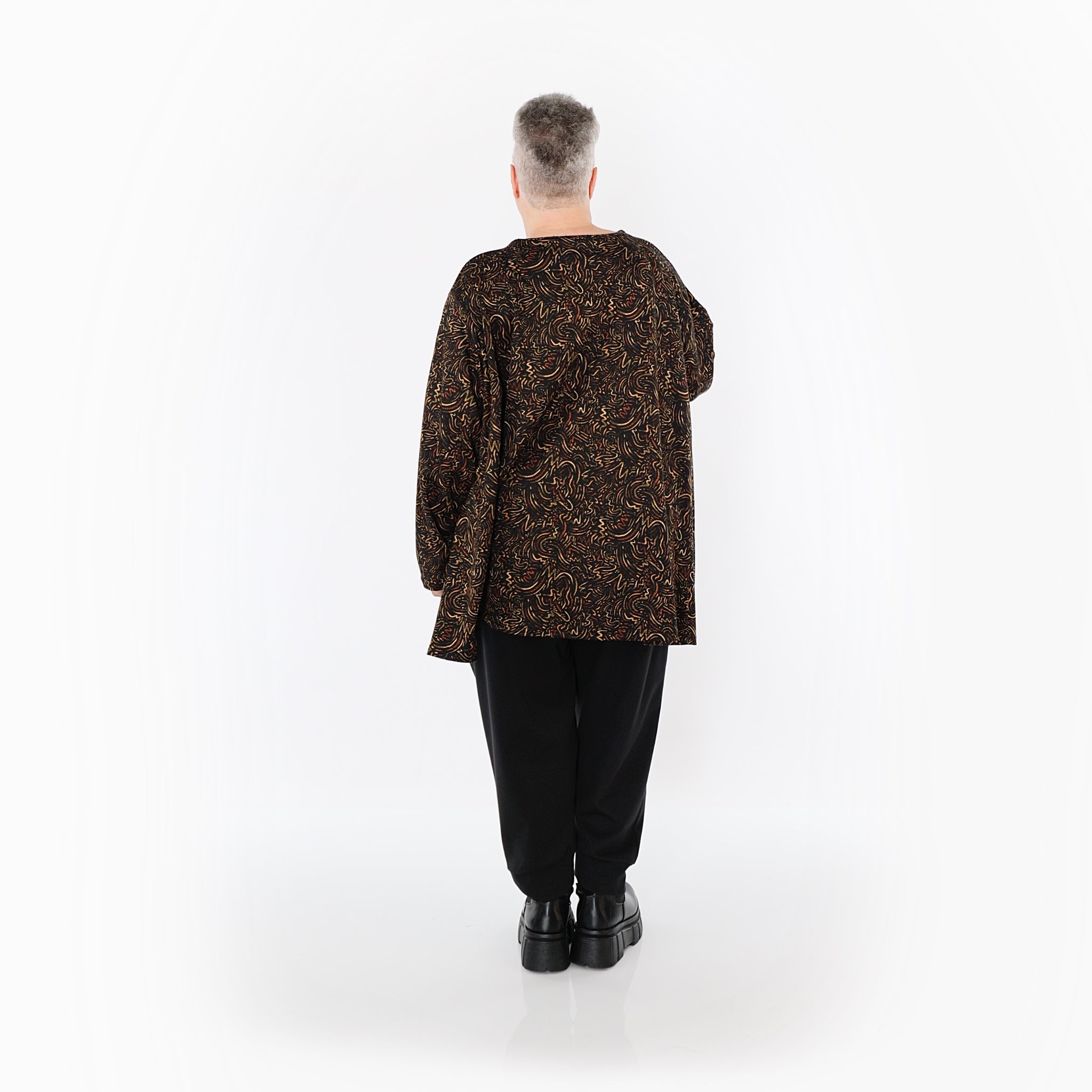  A-Form Bigshirt von AKH Fashion aus Materialmix, 1516.00593, Schwarz/Cognac/Orange, Kringel