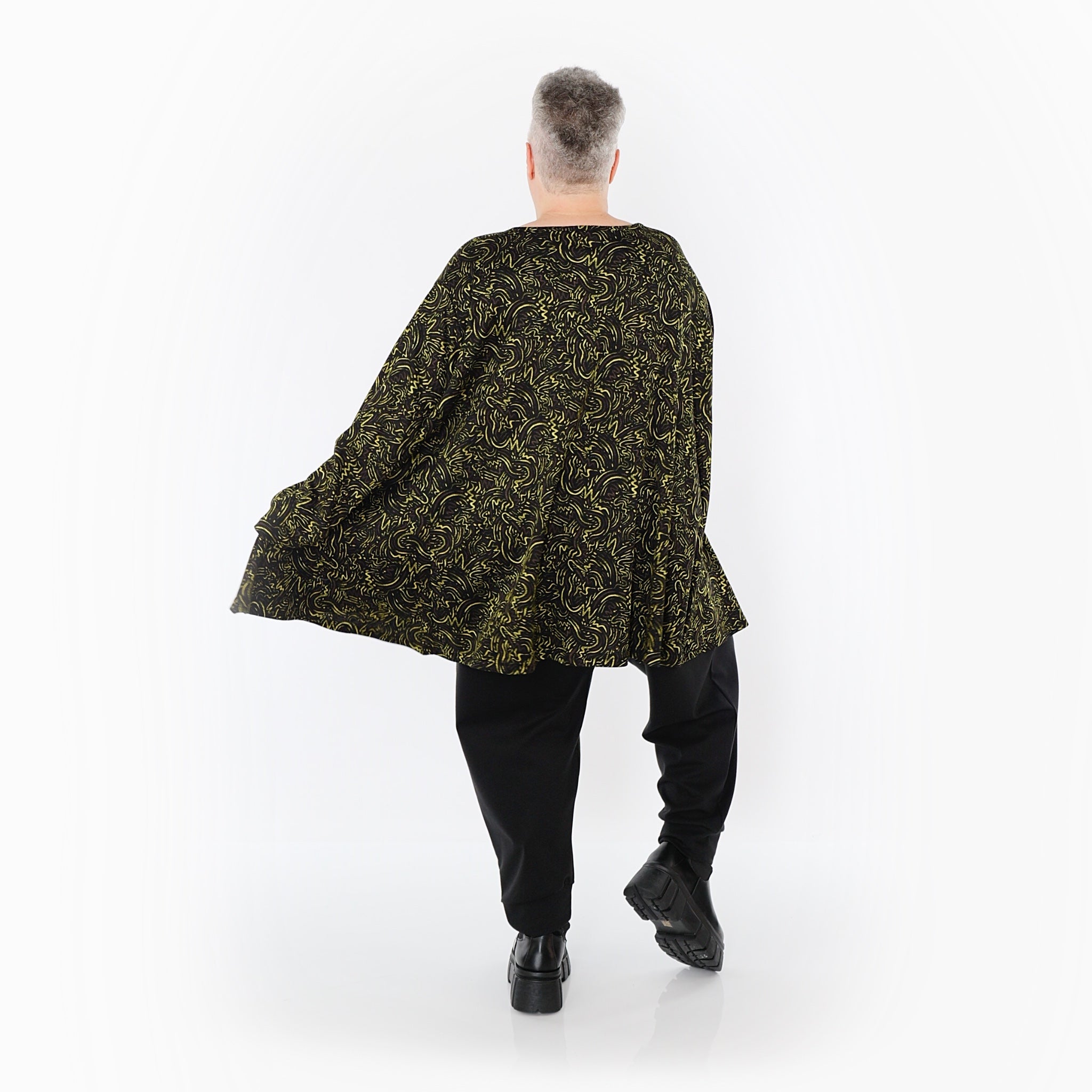  A-Form Bigshirt von AKH Fashion aus Materialmix, 1516.00593, Schwarz/Neongrün/Cognac, Schick