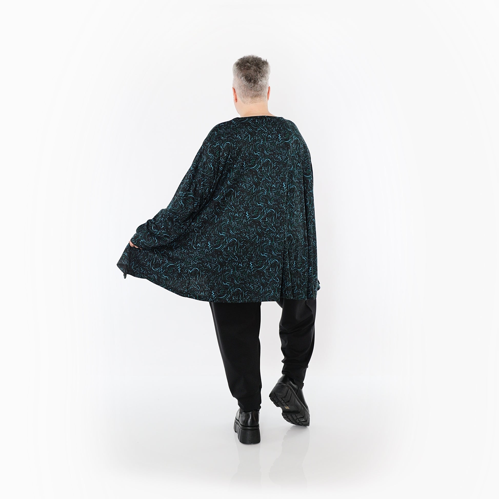  A-Form Bigshirt von AKH Fashion aus Materialmix, 1516.00593, Schwarz/Petrol/Grün, Kringel