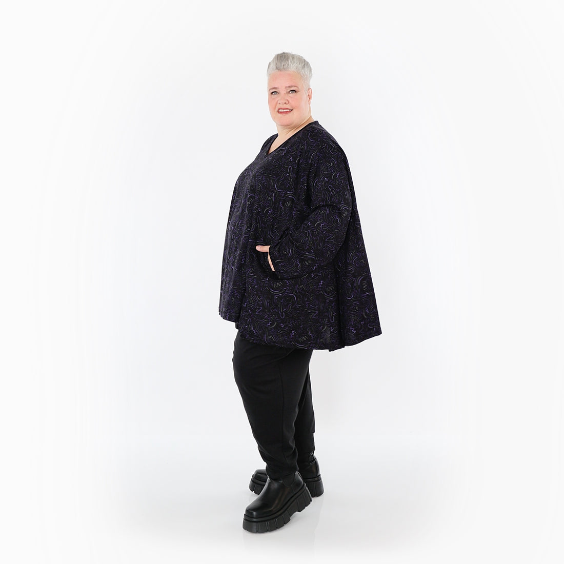  A-Form Bigshirt von AKH Fashion aus Materialmix, 1516.00593, Schwarz/Violett/Grau, Kringel
