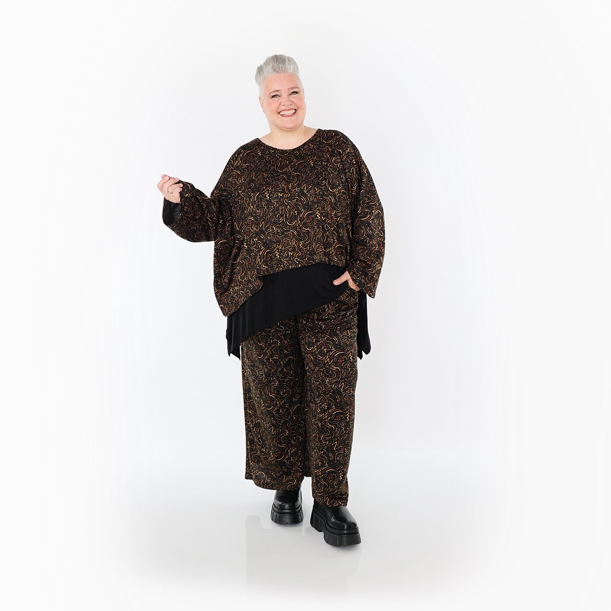  Marlene Hose von AKH Fashion aus Materialmix, 1516.02063, Schwarz/Cognac/Orange, Kringel