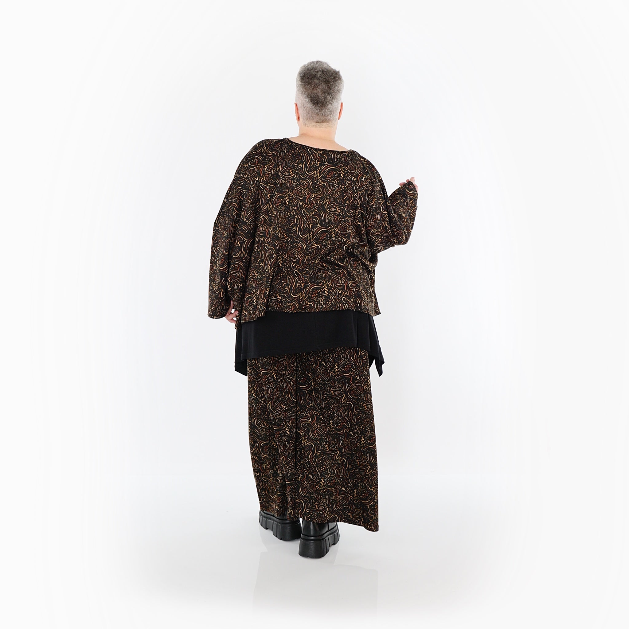  AKH Fashion Überwurf in kastiger Form, aus Materialmix, 1516.06048, Schwarz/Cognac/Orange