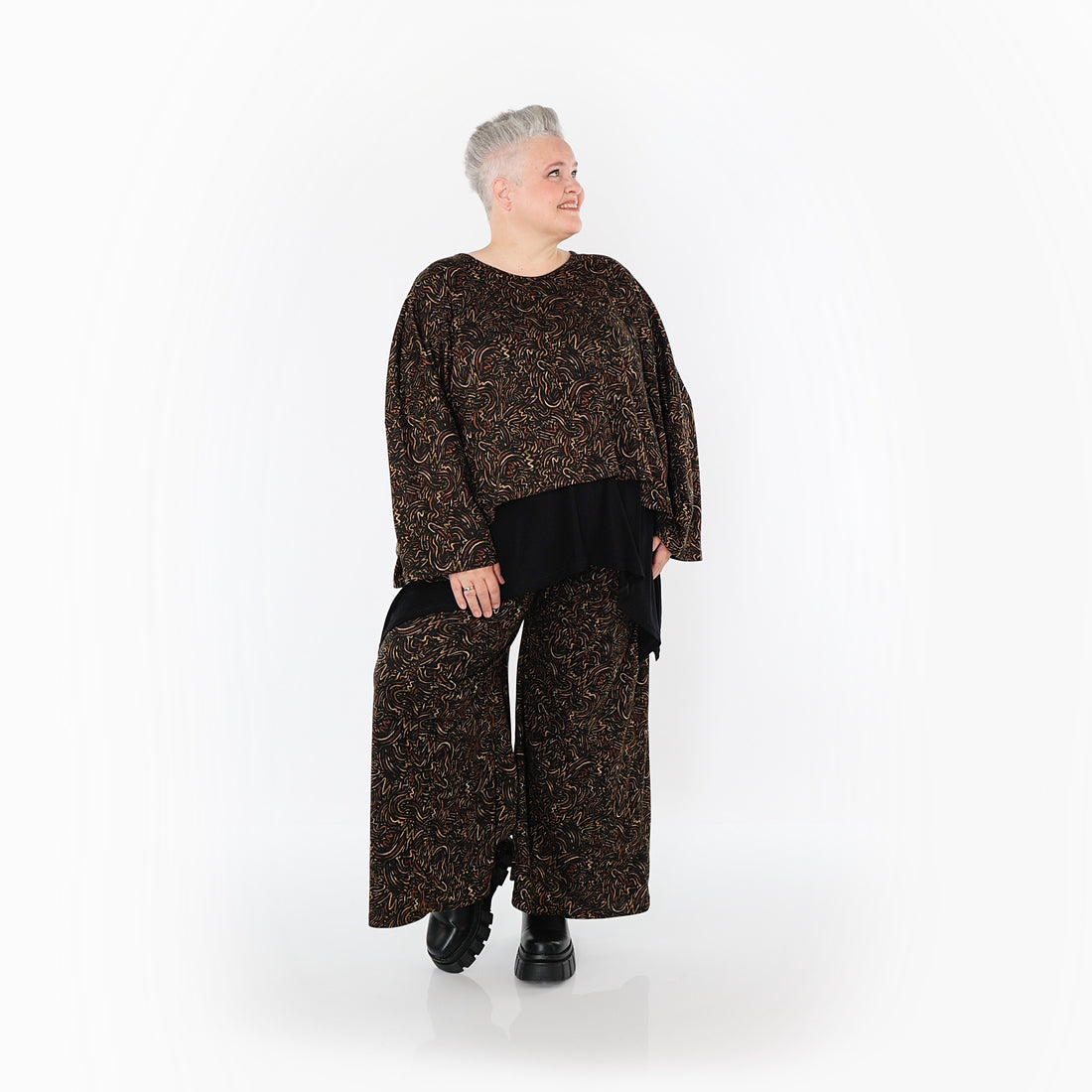  Marlene Hose von AKH Fashion aus Materialmix, 1516.02063, Schwarz/Cognac/Orange, Kringel