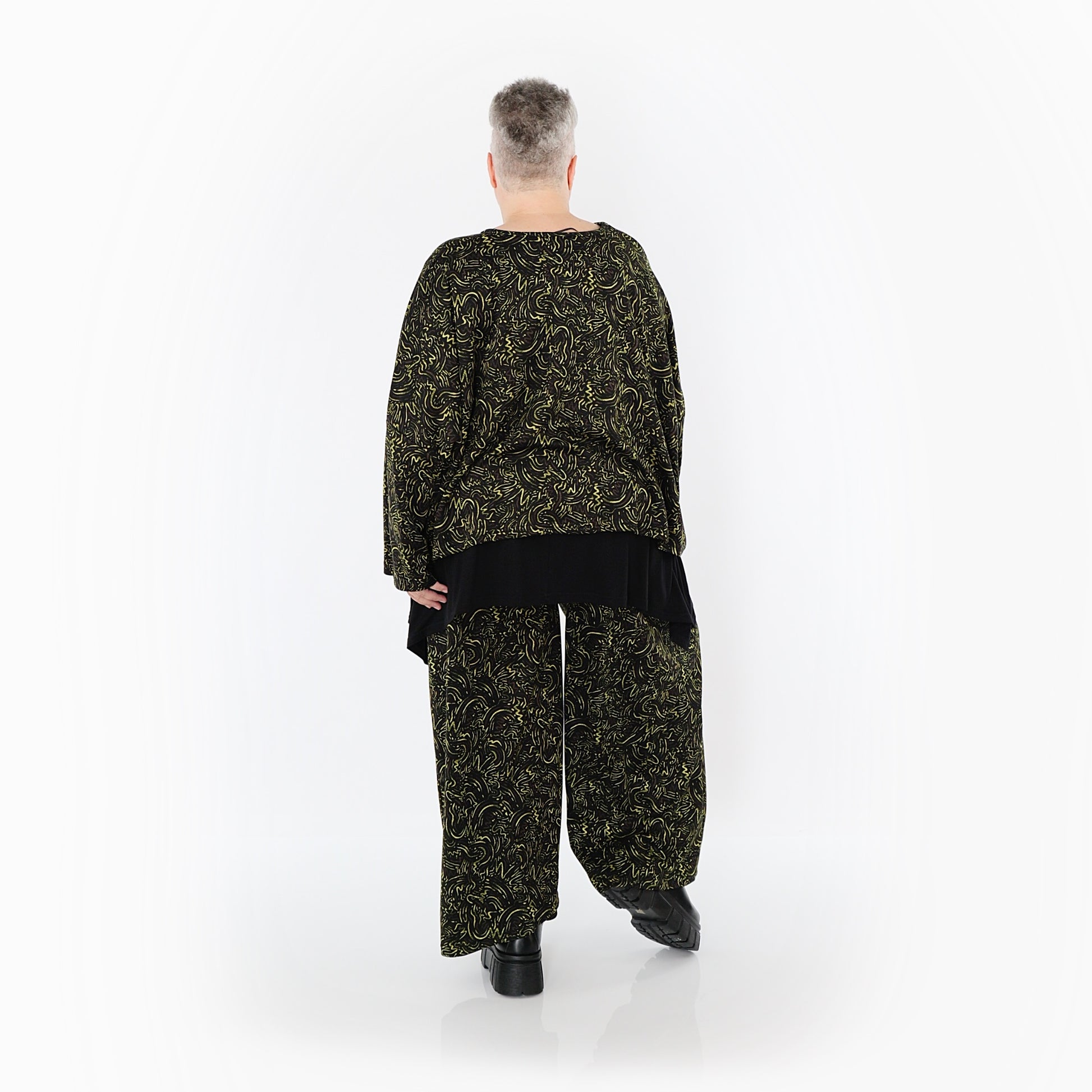  AKH Fashion Überwurf in kastiger Form, aus Materialmix, 1516.06048, Schwarz/Neongrün/Cognac