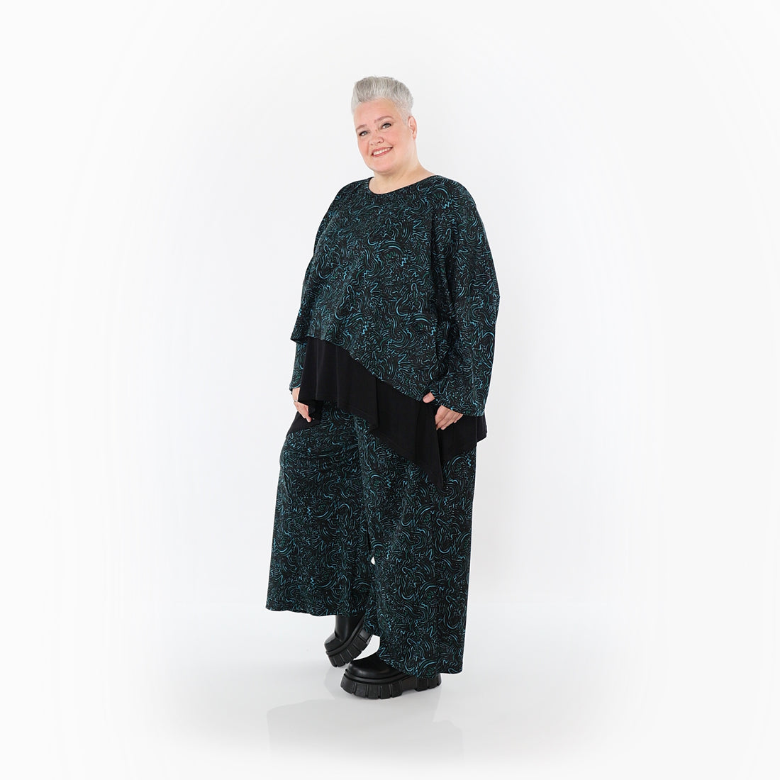  Marlene Hose von AKH Fashion aus Materialmix, 1516.02063, Schwarz/Petrol/Grün, Kringel