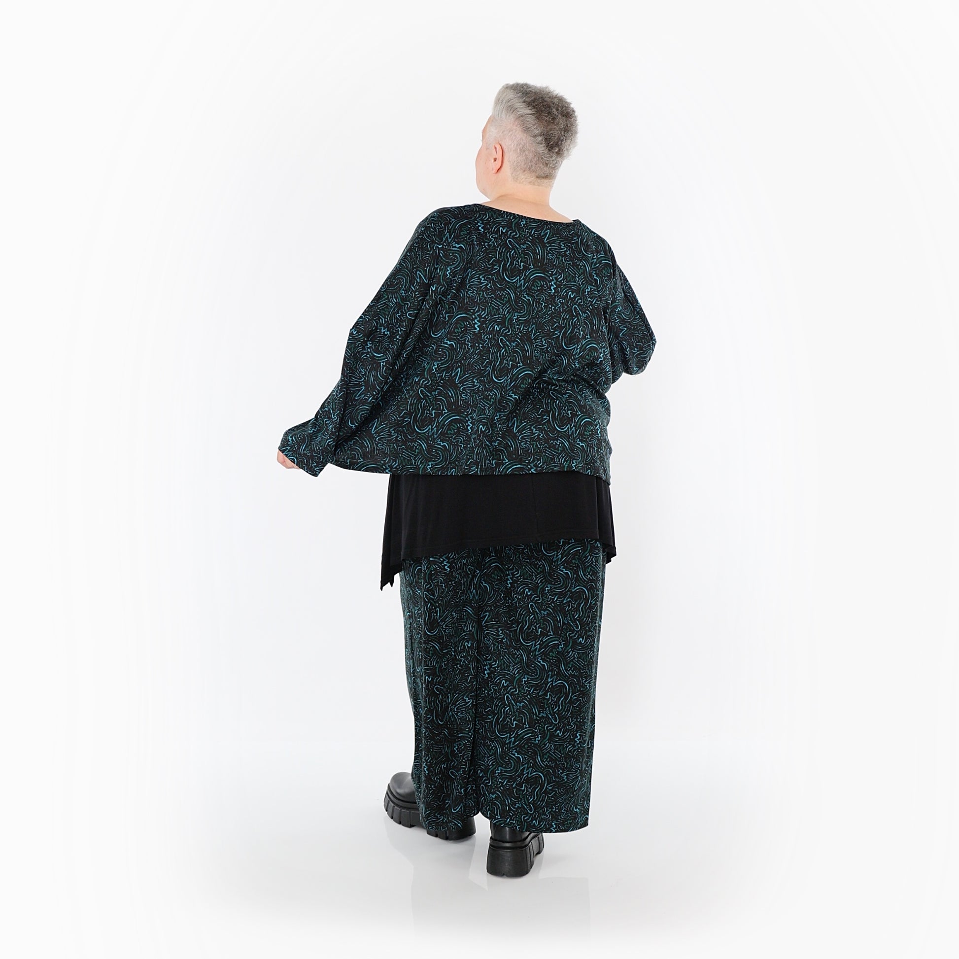  Marlene Hose von AKH Fashion aus Materialmix, 1516.02063, Schwarz/Petrol/Grün, Kringel