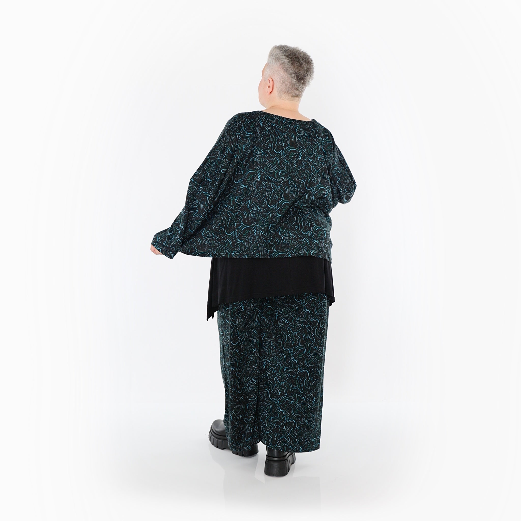  Marlene Hose von AKH Fashion aus Materialmix, 1516.02063, Schwarz/Petrol/Grün, Kringel