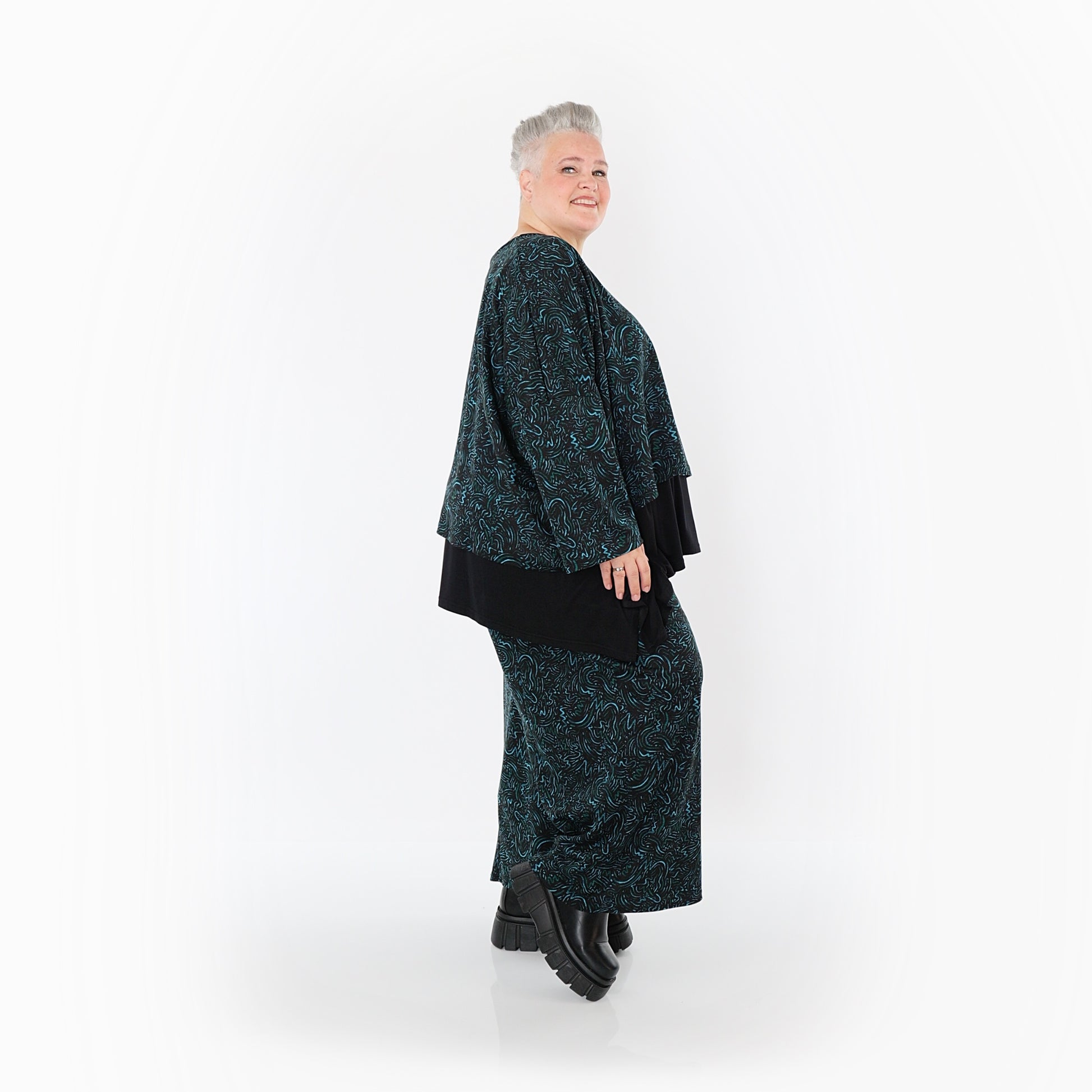  Marlene Hose von AKH Fashion aus Materialmix, 1516.02063, Schwarz/Petrol/Grün, Kringel