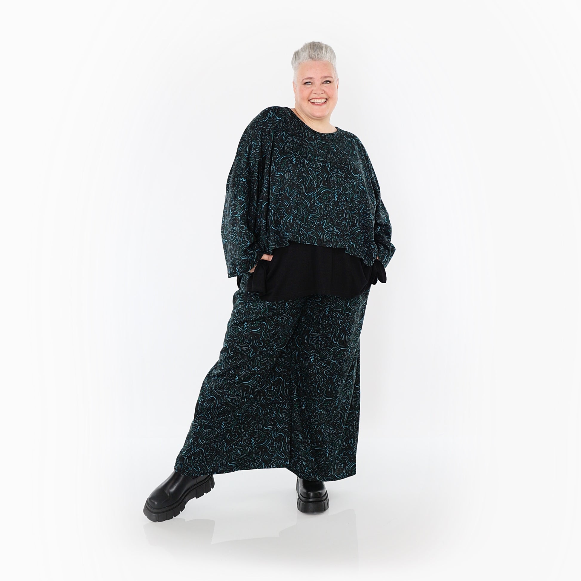  Marlene Hose von AKH Fashion aus Materialmix, 1516.02063, Schwarz/Petrol/Grün, Kringel